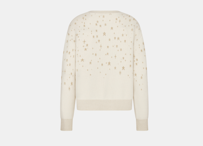 Dior o1w1db10326 514S55 Embroidered Sweater in Ecru/Gold Size L / US 10 / IT 46 - 2 Thumbnail