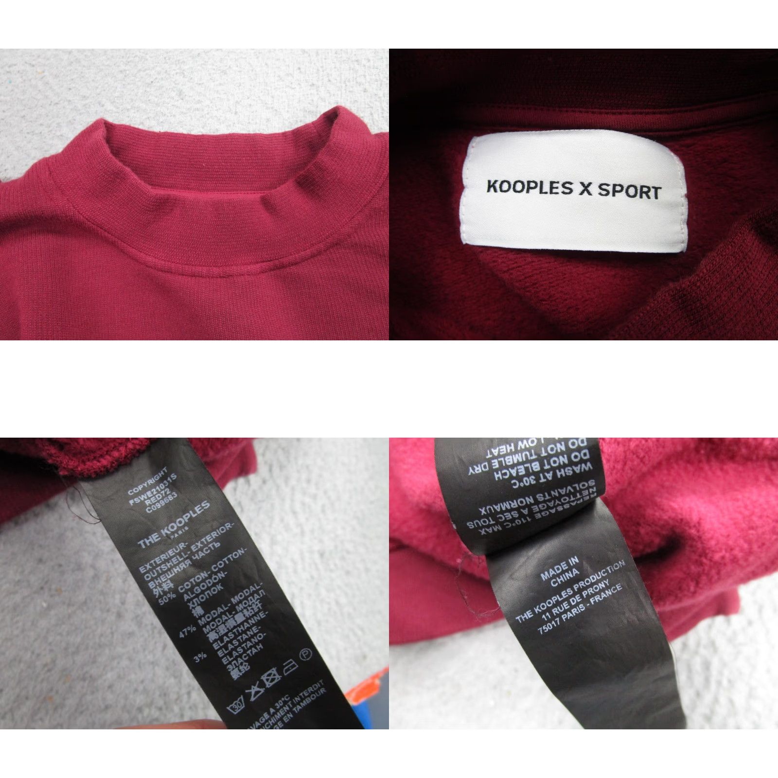 The Kooples VINTAGE The Kooples X Sport Sweatshirt Womens Cropped Mock Neck Burgundy S Pullover Knit Crewneck Regular Cotton Modal Elastane Size S / US 4 / IT 40 - 8 Thumbnail