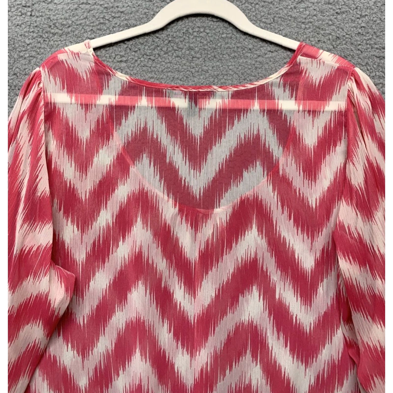 Vintage Heart Soul Pink White Semi-Sheer Shirt 1X Chevron Scoop Neck 3/4 Sleeves Raglan Sleeve Women Blouse Tunic Vintage No N/A Size XL / US 12-14 / IT 48-50 - 5 Thumbnail