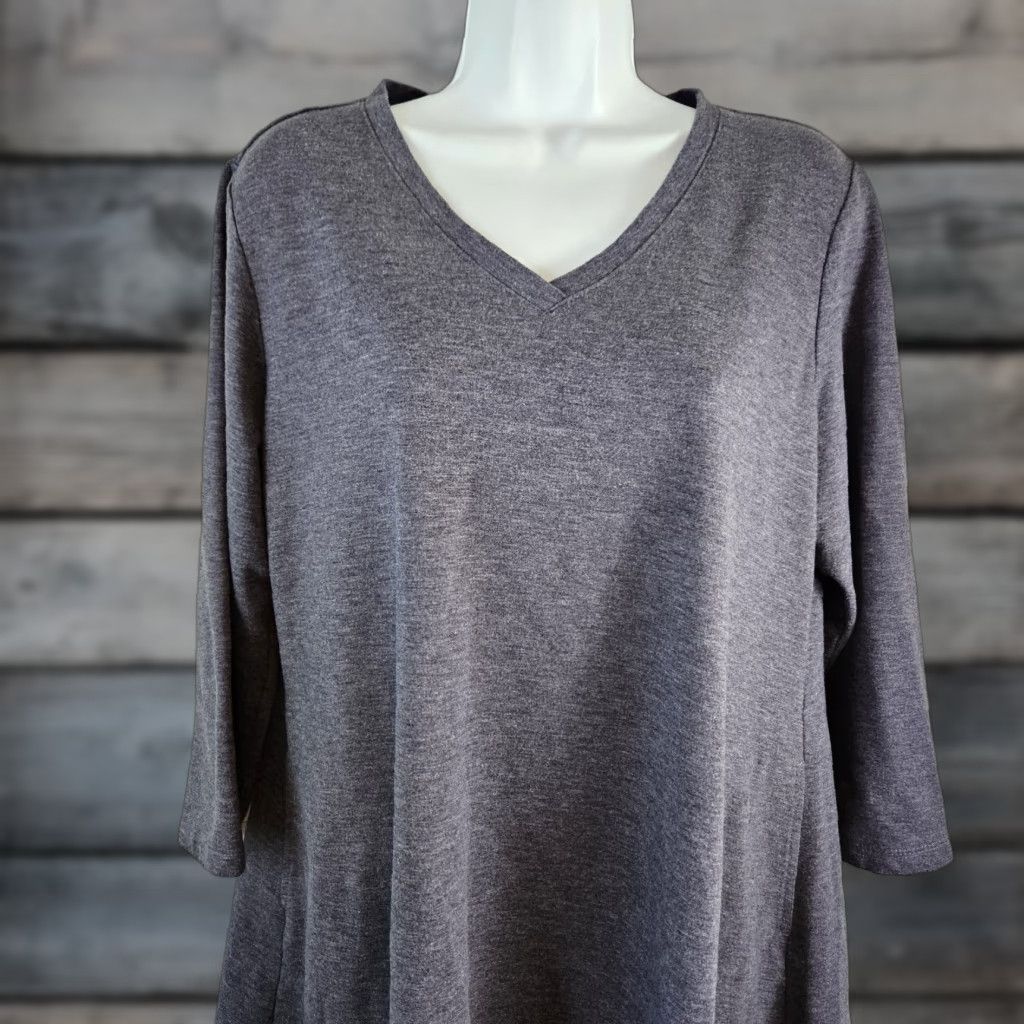Vintage LOGO by Lori Goldstein Lounge Womens Top Blouse Solid Blue 3/4 Sleeve V-Neck Large L Size L / US 10 / IT 46 - 1 Thumbnail