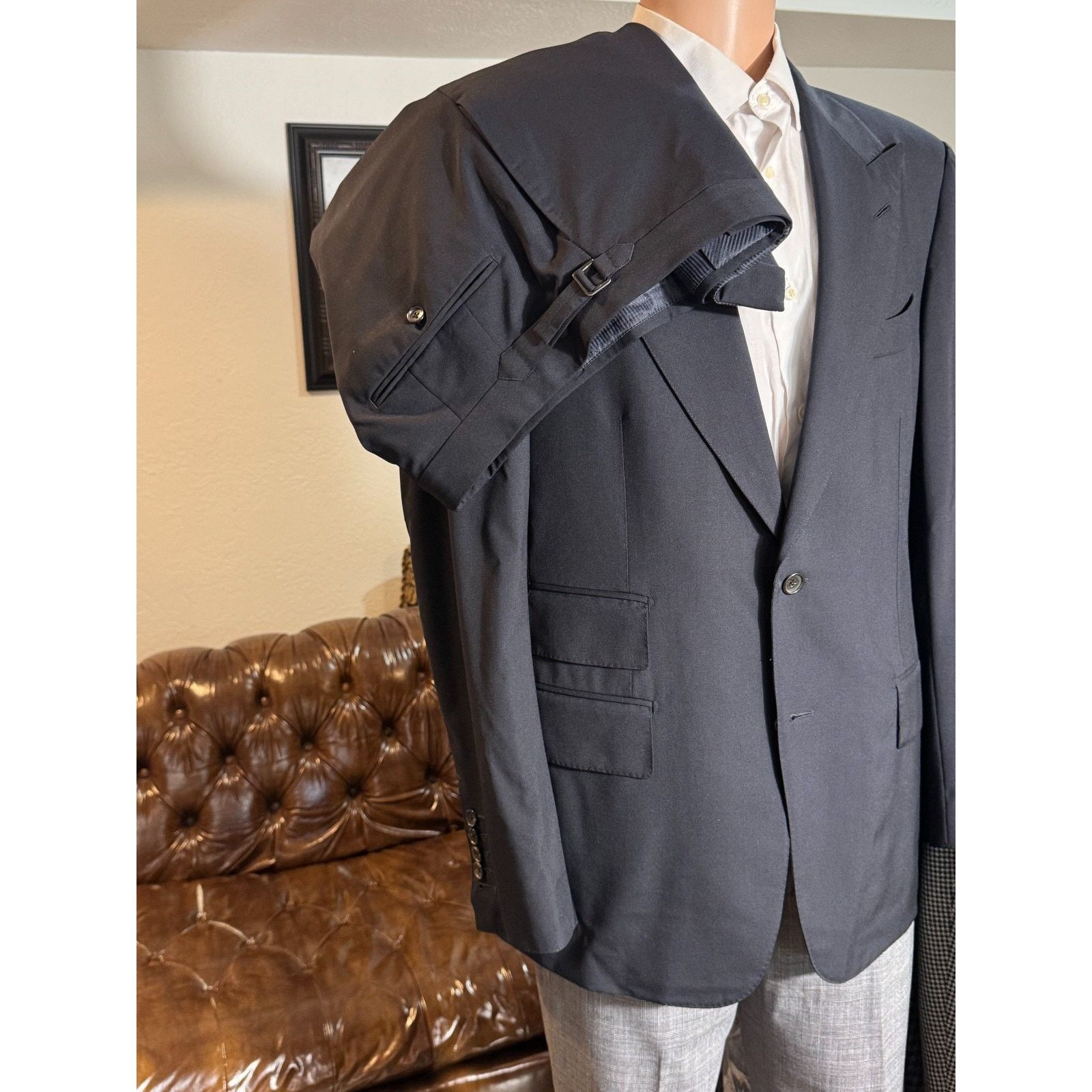 Tom Ford Tom Ford Navy Blue Wool Peak Lapel Suit Windsor 52R 42R Size 42R - 3 Thumbnail