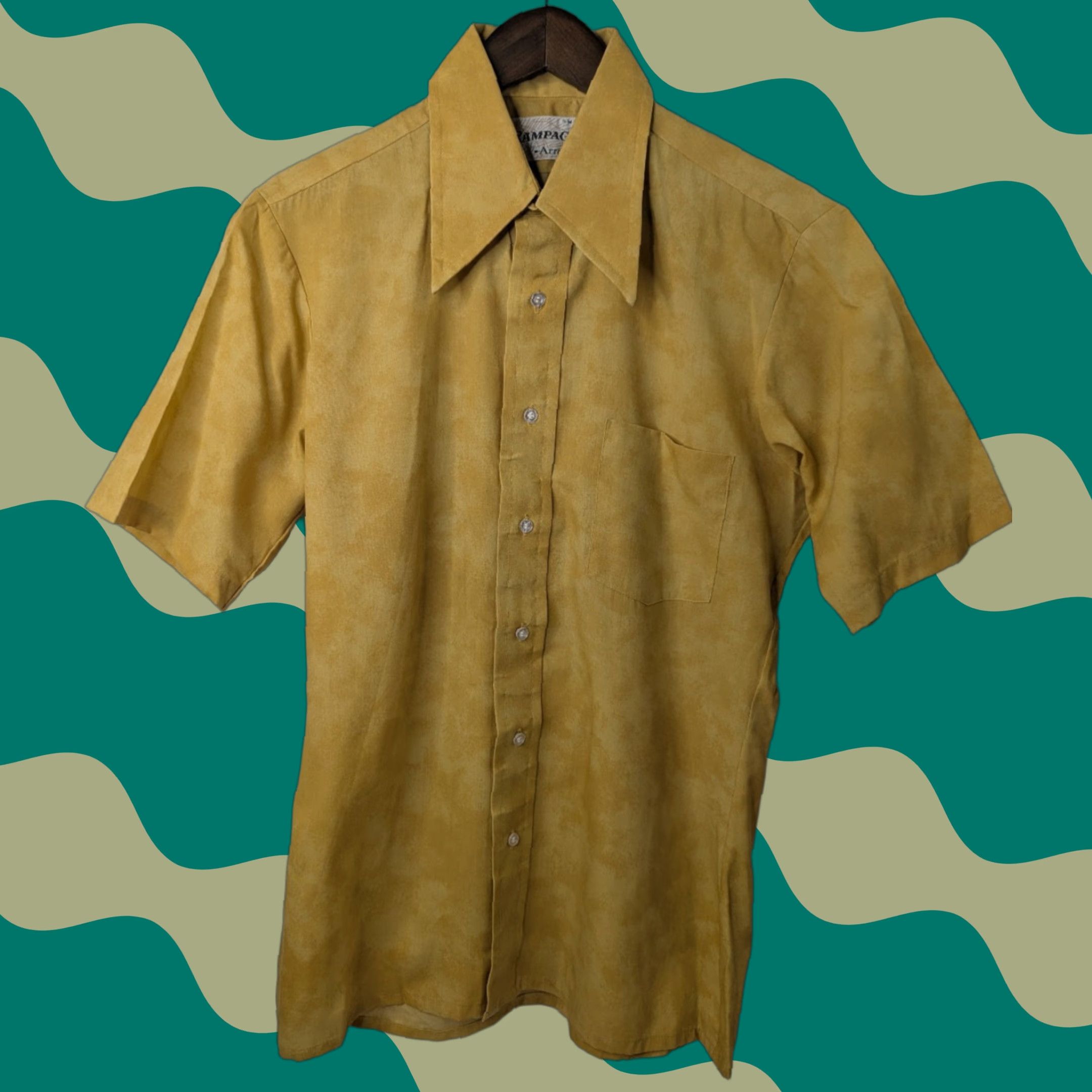Vintage VINTAGE Rampage by Arrow Shirt Yellow Tie-Dye Button-Front M Medium Mens 1970s Short Sleeve Rayon Disco Shirt Size US M / EU 48-50 / 2 - 1 Thumbnail