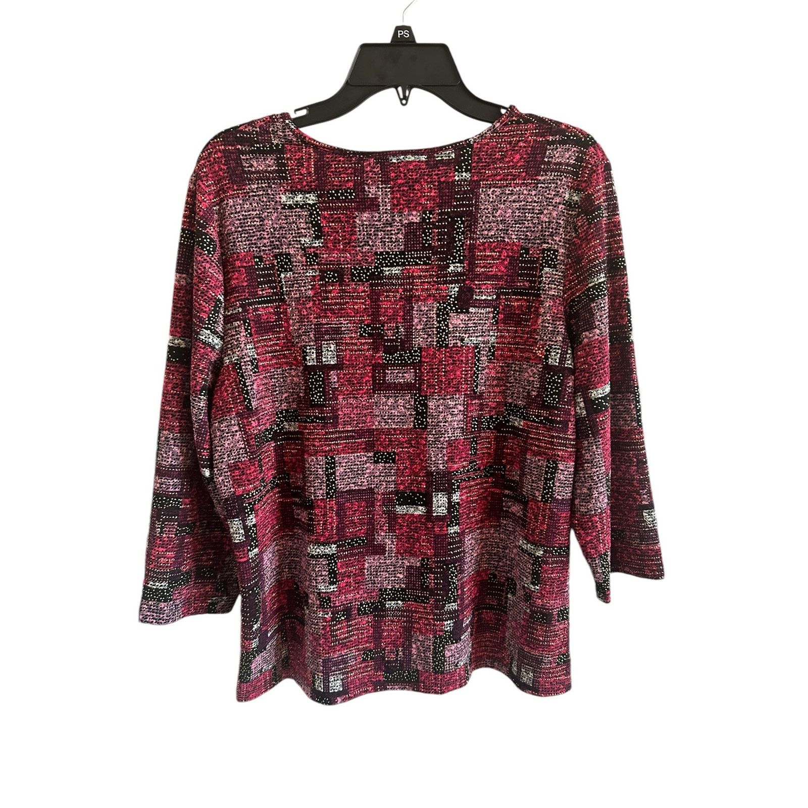 Other Petite Large Crew Neck 3/4 Sleeve Purple Geometric Blouse Size L / US 10 / IT 46 - 1 Thumbnail