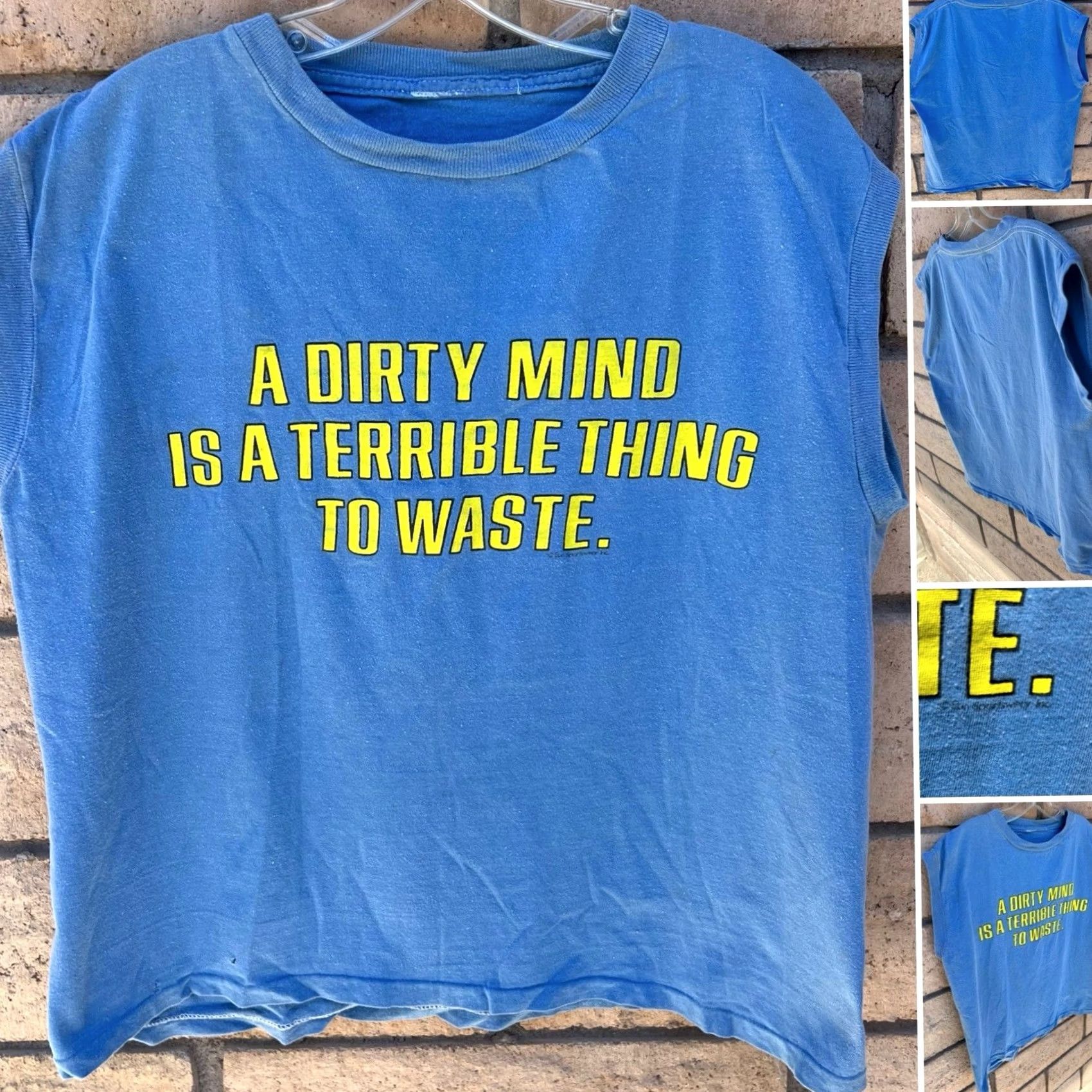 Vintage VINTAGE A Dirty Mind Is A Terrible Thing To Waste Sleeveless T Shirt Muscle Tee Men XL Blue Graphic Print Funny Shirt Size US L / EU 52-54 / 3 - 2 Thumbnail