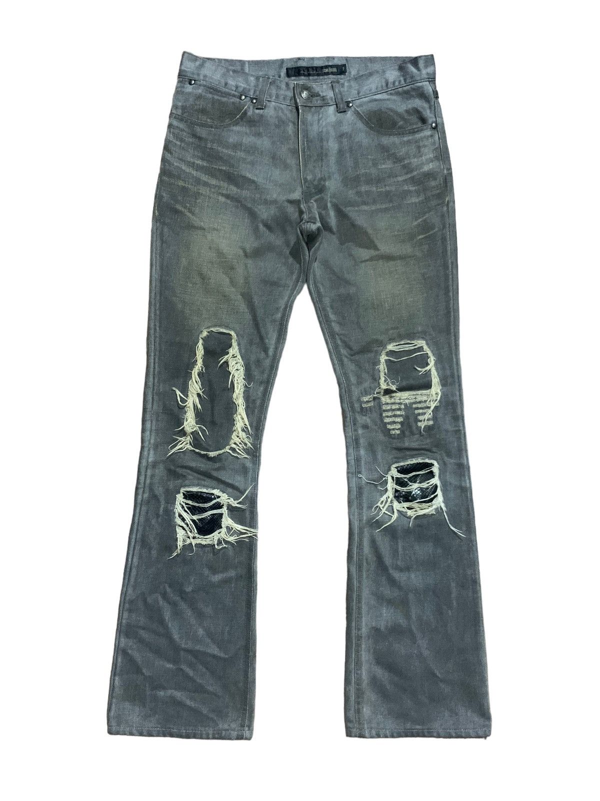 image of Le Grande Bleu L G B x Schlussel Japan Distressed Snake Skin Patch Flare Denim in Grey (Size 30)