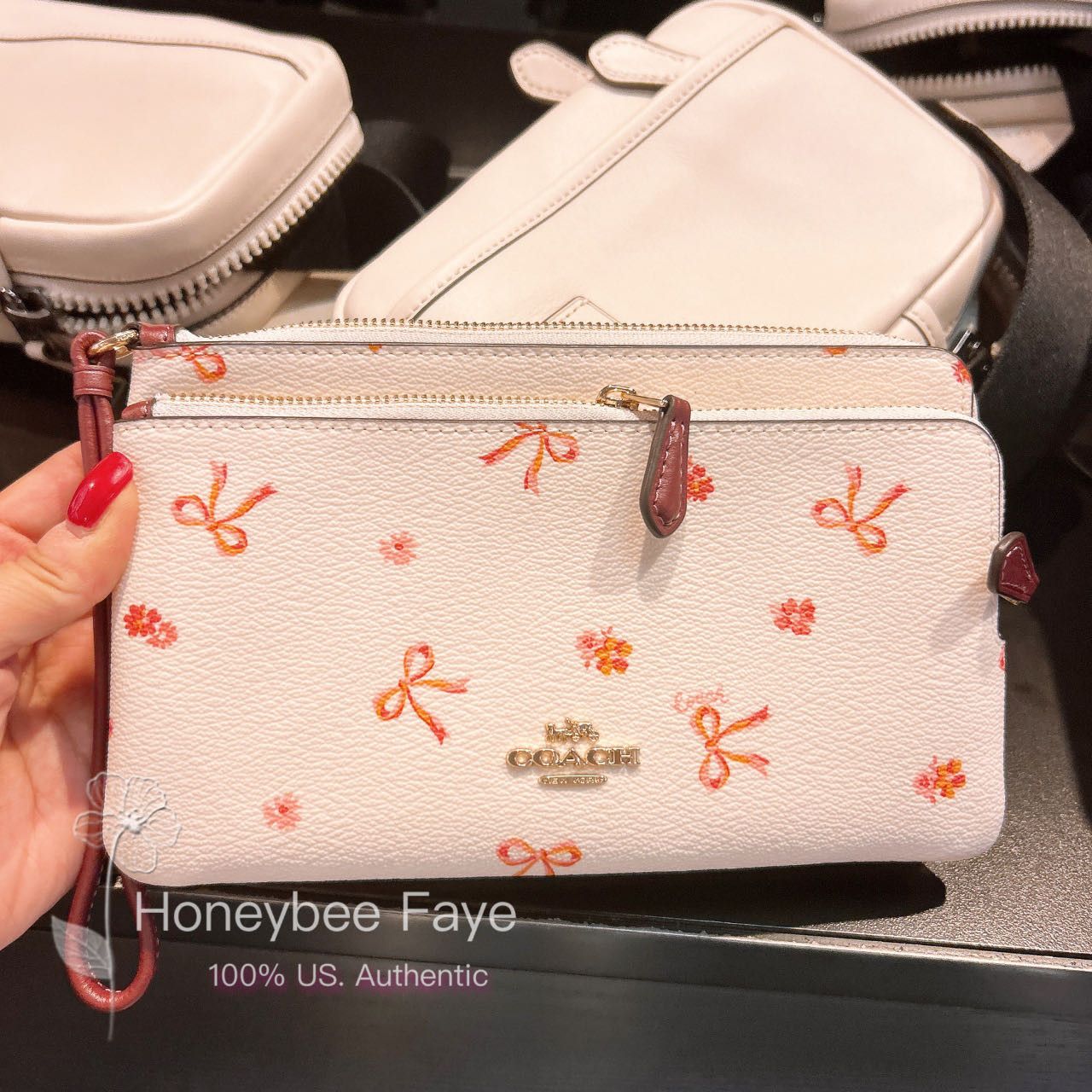 image of NWT Coach Double Zip Wallet With Bow Print Cn761, Women's