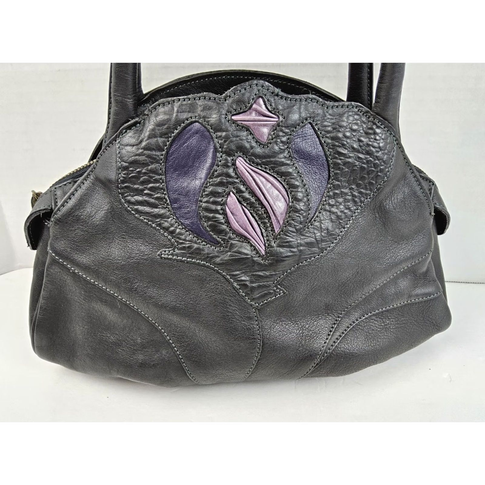 Vintage Ibiza Leather Satchel Handbag Purse Black Satchel/Top Handle Bag Womens Leather Black 11.5x8x4.5 Size ONE SIZE - 3 Thumbnail