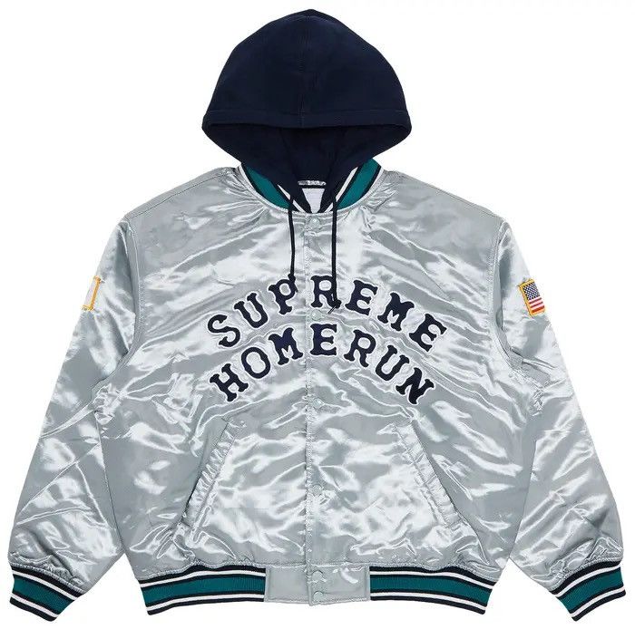 Supreme Supreme x Homerun Satin Hooded Varsity Jacket ‘Silver’ Size US S / EU 44-46 / 1 - 1 Thumbnail