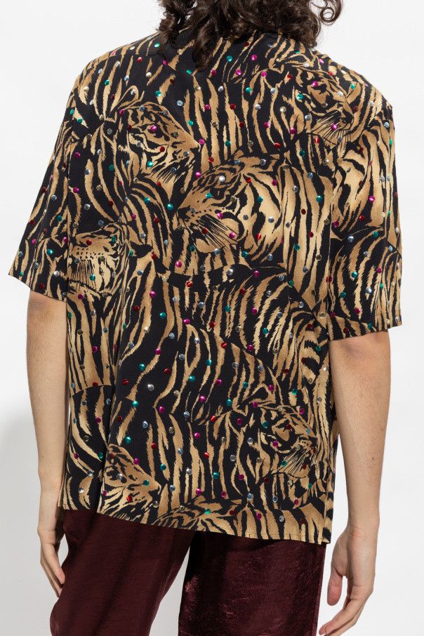 Saint Laurent Paris o1b1hav111224 Shirt Tiger Silk With Metallic Dots Size US XS / EU 42 / 0 - 4 Thumbnail