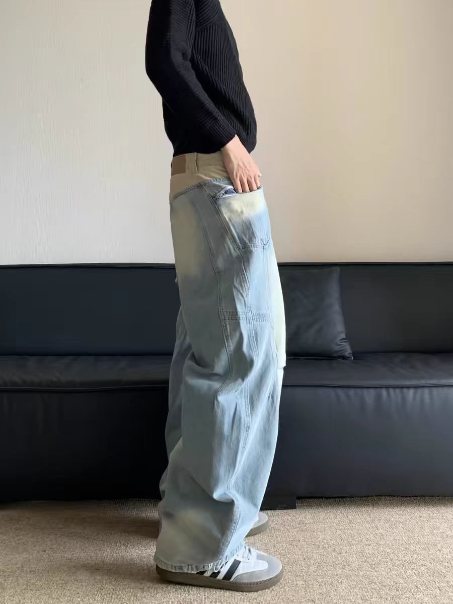 Japanese Brand × Jean Distressed wide leg straight street jeans Size US 32 / EU 48 - 2 Thumbnail