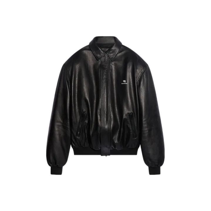 Balenciaga Black Logo Oversized Leather Jacket