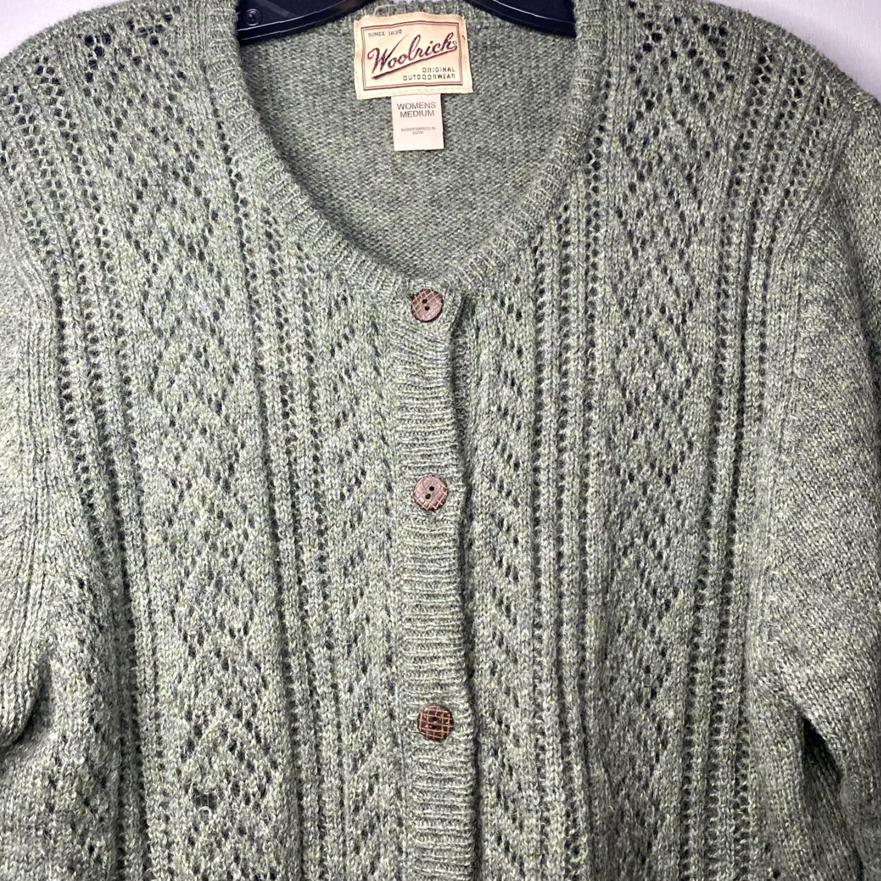 Vintage VINTAGE Woolrich Cardigan 100% Wool Womens M Green Wool Cardigan 80s Buttons Insulated Crew Neck Raglan Sleeve Size M / US 6-8 / IT 42-44 - 4 Thumbnail