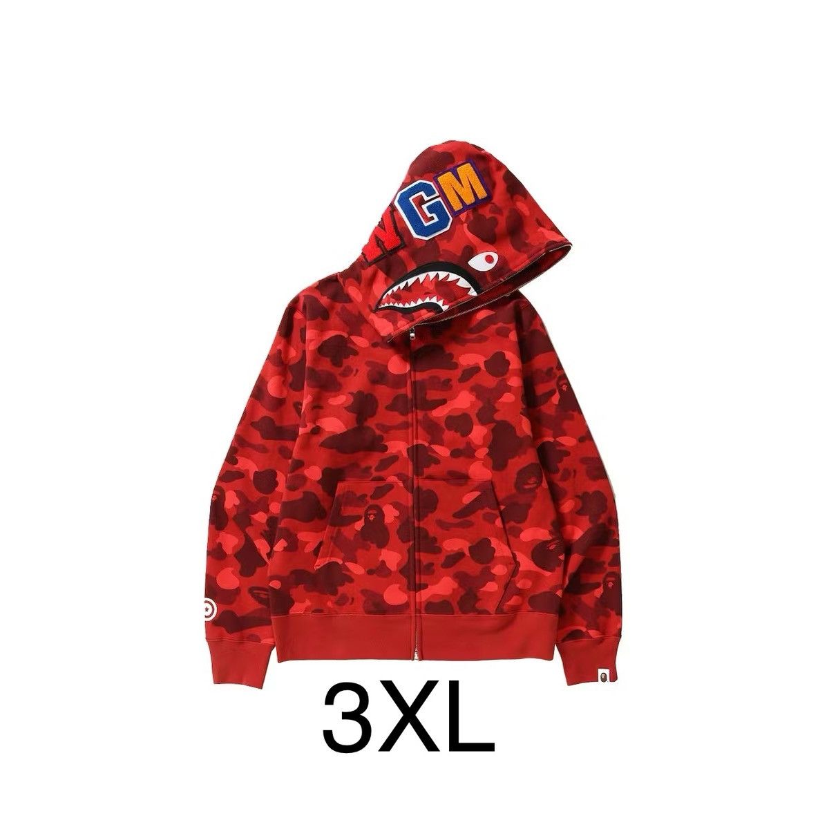 image of (3Xl)Bape Color Camo Shark Full Zip Hoodie Red, Men's (Size 2XL)