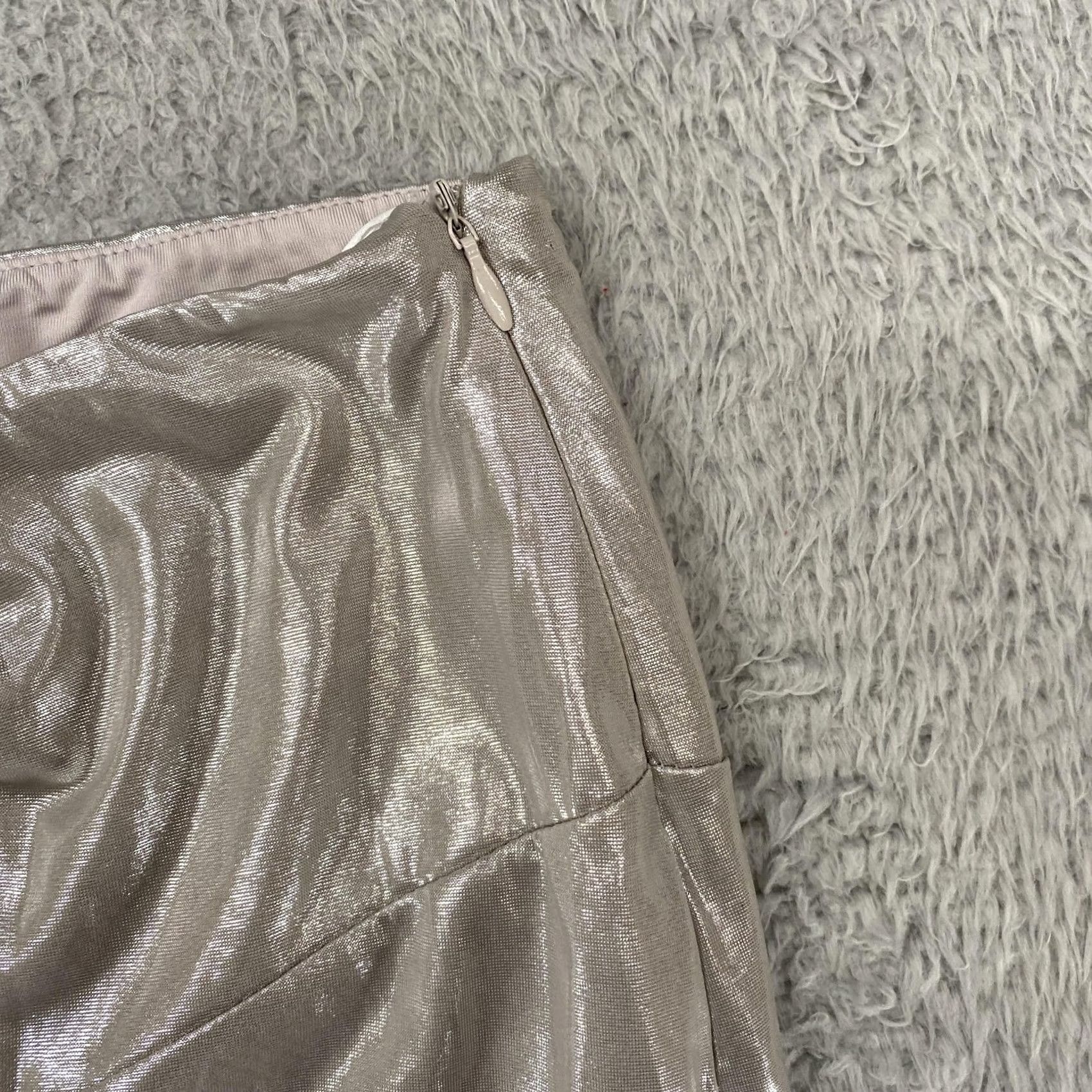 superdown VINTAGE Superdown Maxi Skirt Womens M Silver Metallic Satin Party Holiday Revolve Size 32" / US 10 / IT 46 - 6 Thumbnail