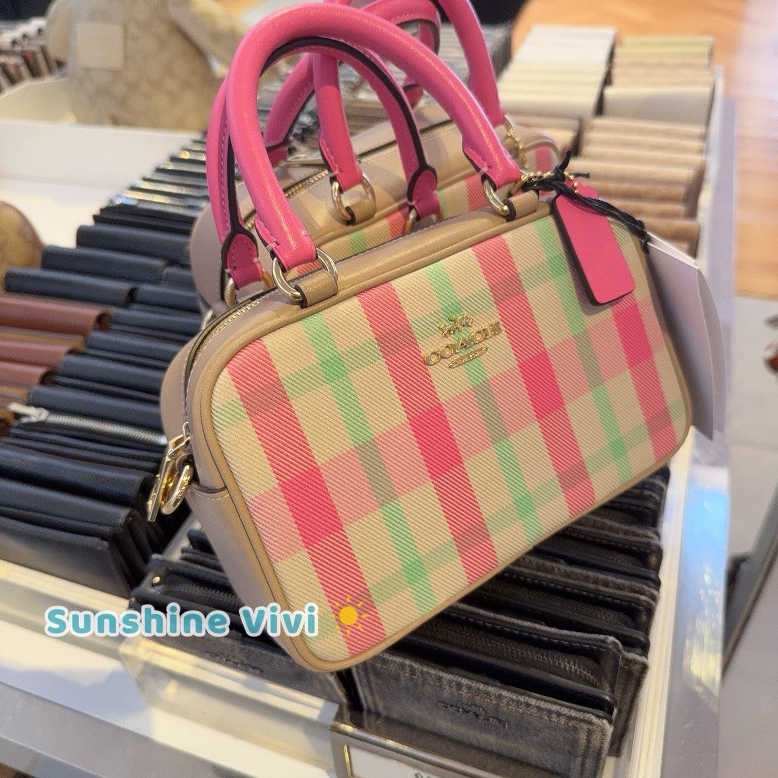 Coach NWT COACH Satchel Crossbody Bag With Plaid Gold/Pink cbi90 Size ONE SIZE - 2 Thumbnail