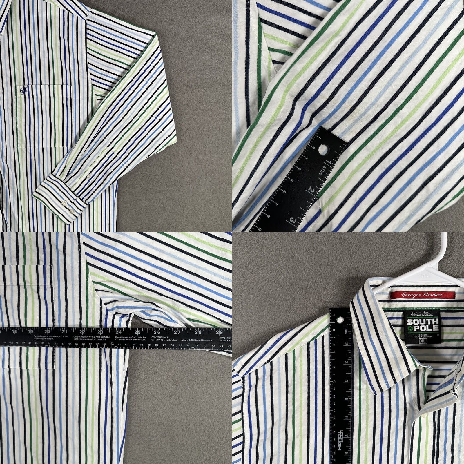 Southpole Southpole Shirt Mens XL White Green Striped Long Sleeve Button Up Preppy Color: White Pattern: Striped Size US XL / EU 56 / 4 - 8 Thumbnail