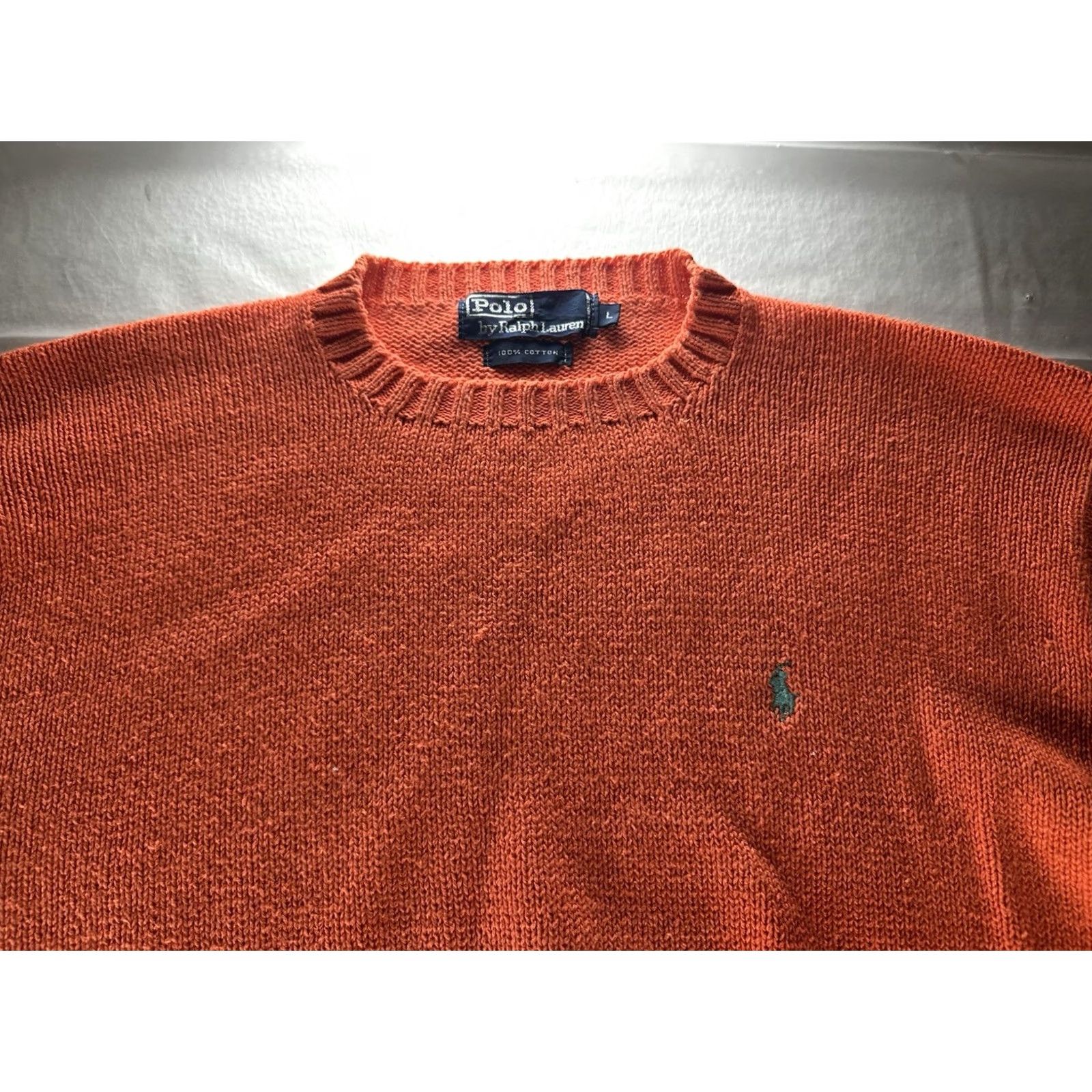 Polo Ralph Lauren VTG Polo Ralph Lauren Cotton Knit Orange Sweater Mens Large Green Pony Shirt Regular Knit Style Pullover 90s Vintage Size US L / EU 52-54 / 3 - 4 Thumbnail