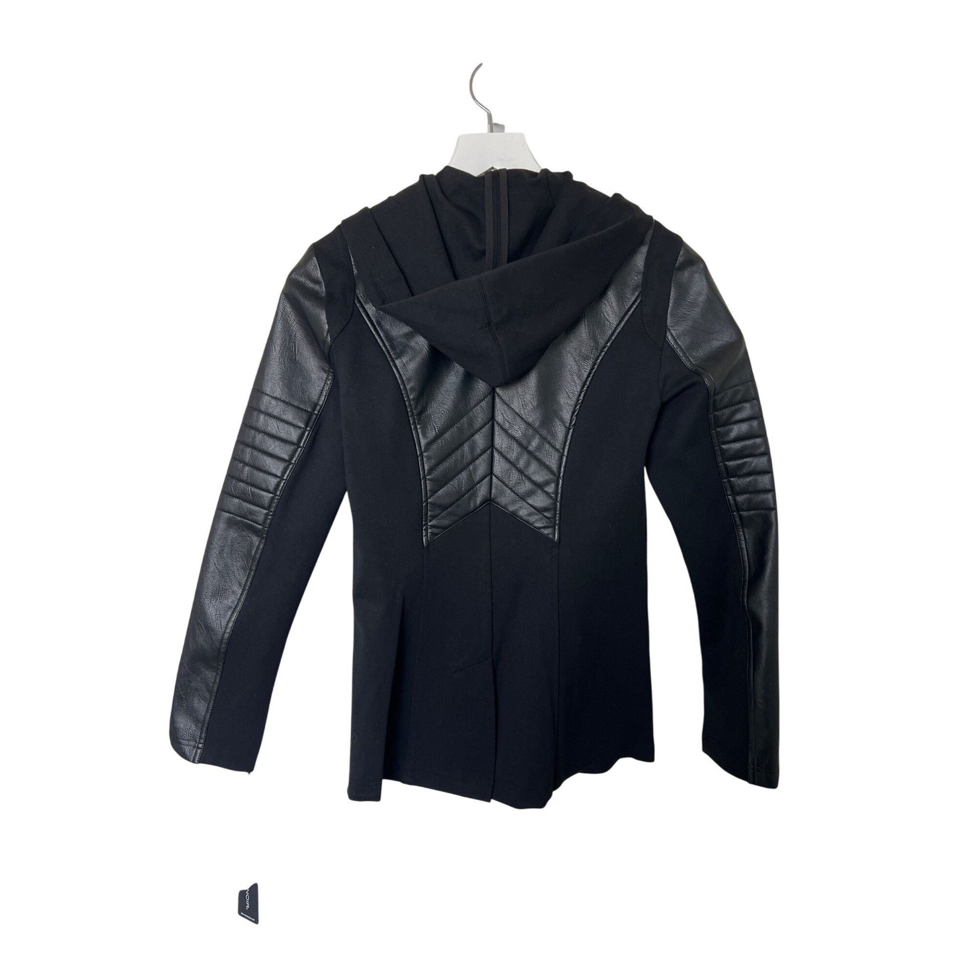 Blanc Noir Blanc Noir Black Hooded Moto Blazer With Faux Leather Trim Size S / US 4 / IT 40 - 3 Thumbnail