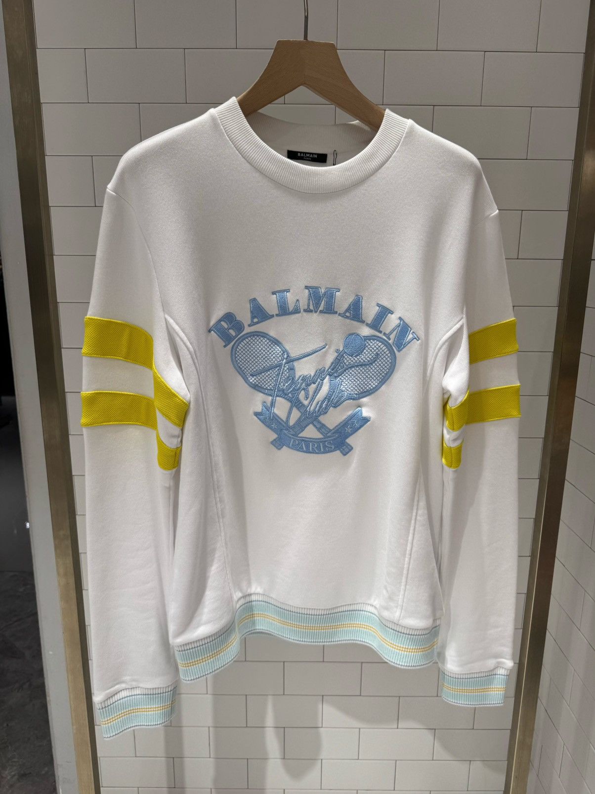 Balmain NWT Tennis Racket Embroidery Striped Sweatshirt - WHITE, L Size US L / EU 52-54 / 3 - 2 Thumbnail