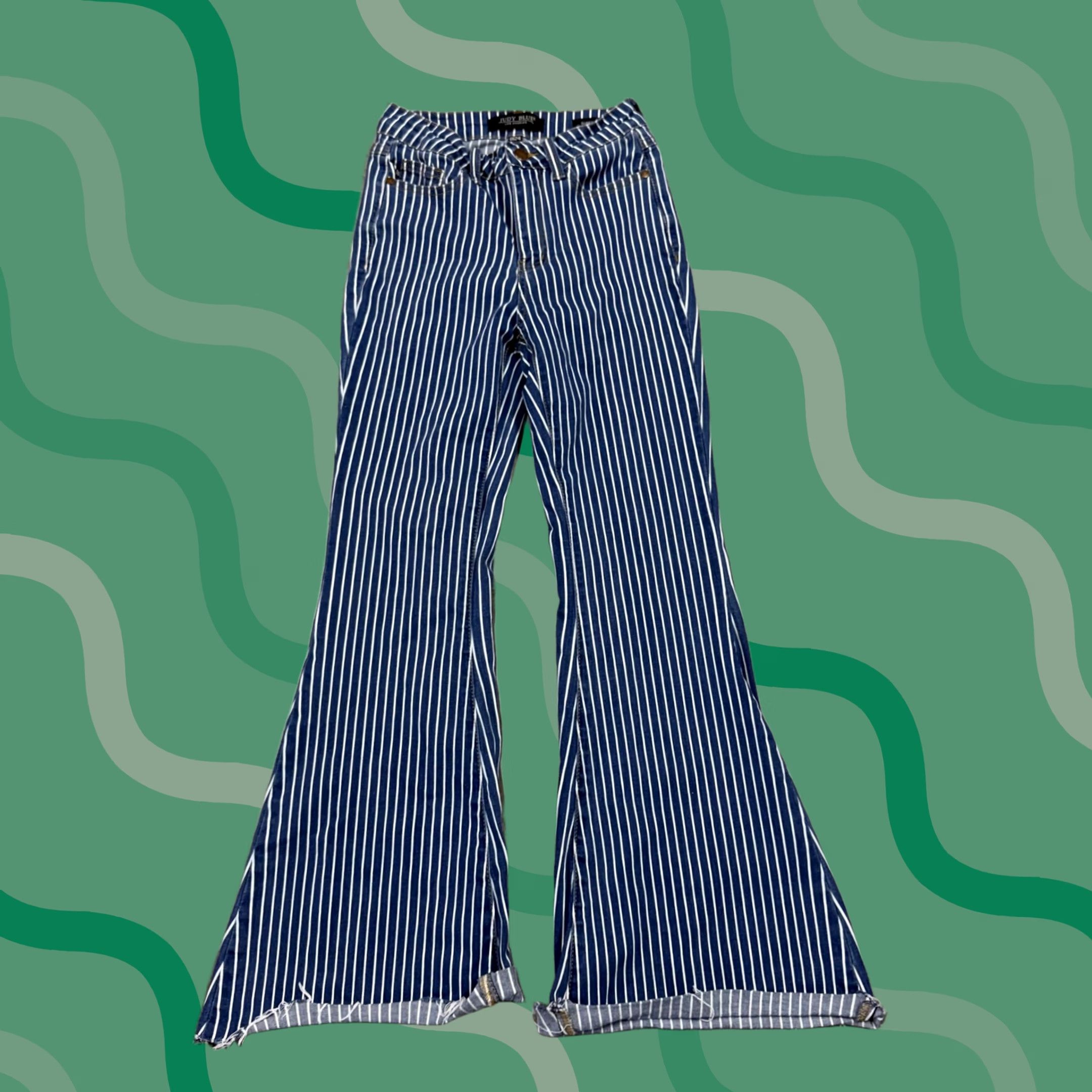 Vintage Judy Blue Jeans Womens 0/24 Blue Stripe Mid Rise Flared Distressed 24x33 Jeans Size 25" / US 0 / IT 36 - 1 Thumbnail