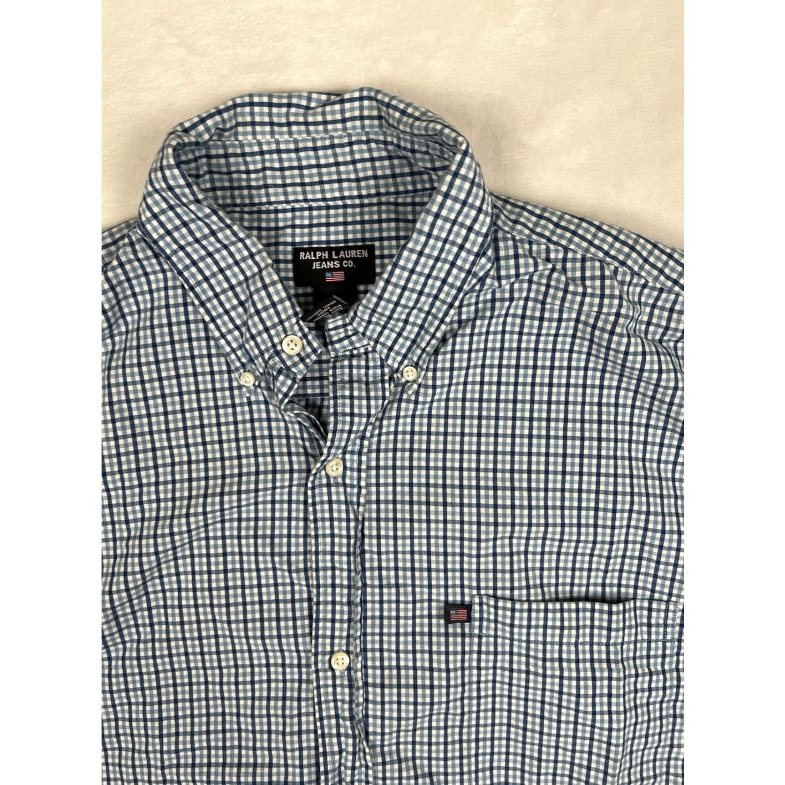 Ralph Lauren VINTAGE Ralph Lauren Jeans Co Short Sleeve Plaid Button Up Shirt XL Blue Mens Casual 90s Retro Classic Size US XL / EU 56 / 4 - 2 Thumbnail
