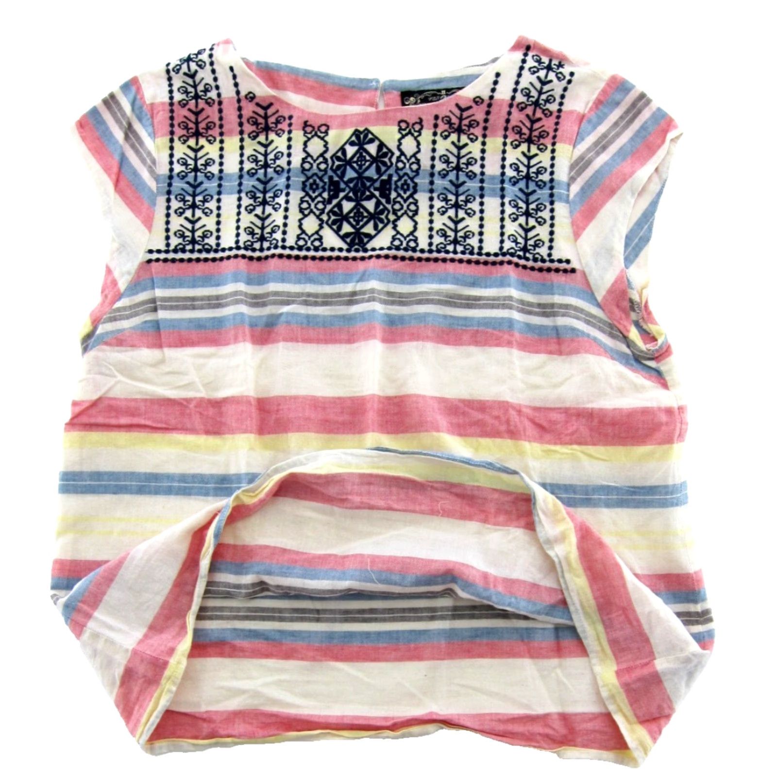 Pinko James Coviello New York Pink Blue Yellow Stripe Embroidered Tunic Blouse Large Size L / US 10 / IT 46 - 5 Thumbnail