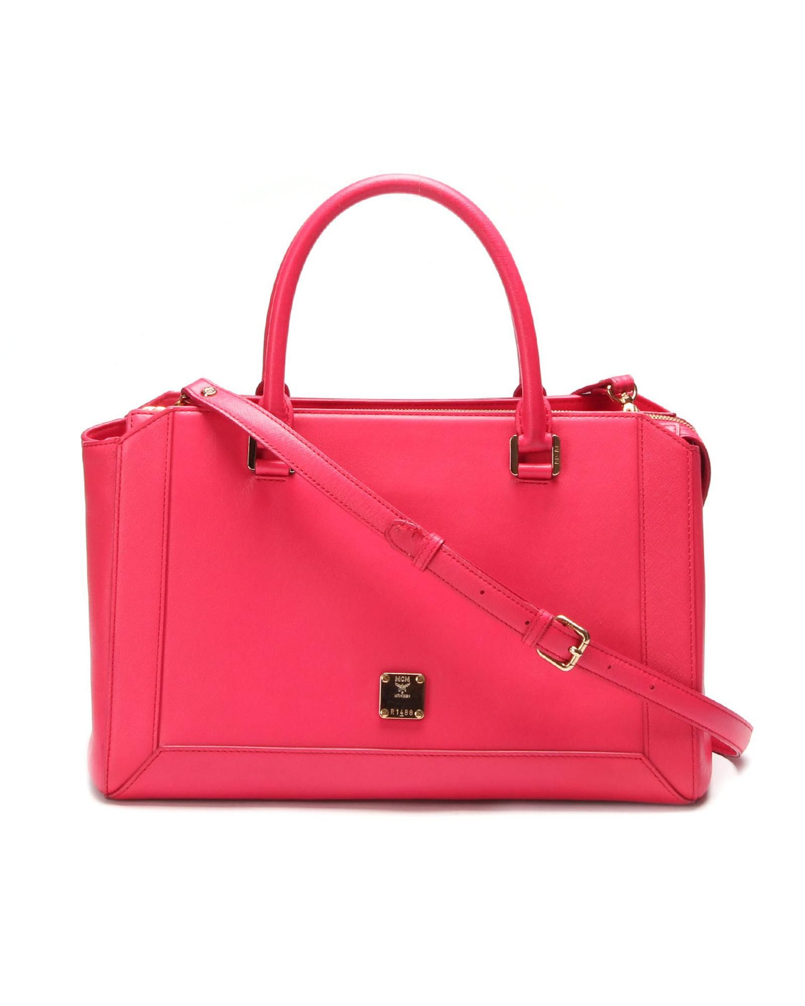 image of MCM Pink Nuovo Leather Handbag - Lightly Scratched & Worn, Women's
