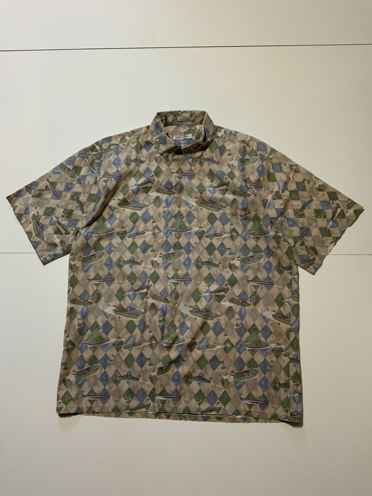 Burma Bibas Vintage Burma Bibas 60 AOP Boats Argyle Button Shirt Size US L / EU 52-54 / 3 - 1 Thumbnail