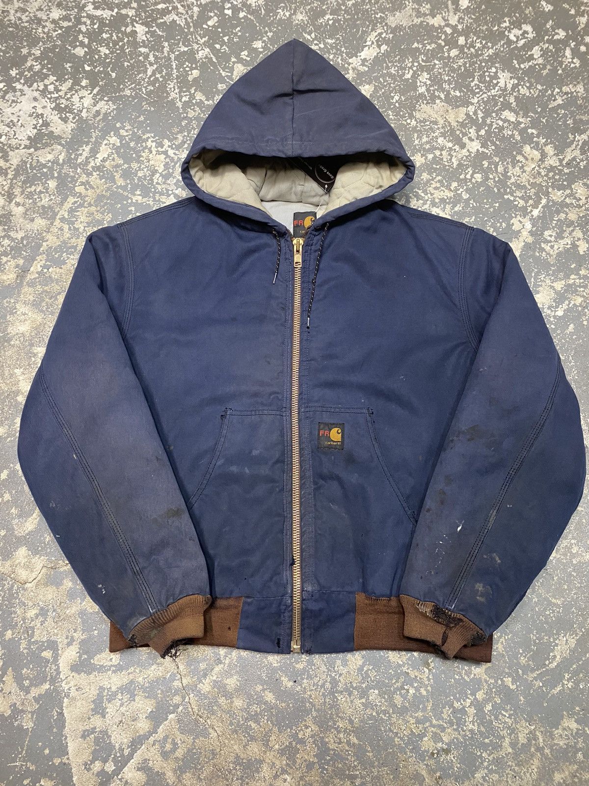 Carhartt × Vintage Vintage Carhartt FR Faded Navy Hooded Active Jacket Size US L / EU 52-54 / 3 - 11 Thumbnail