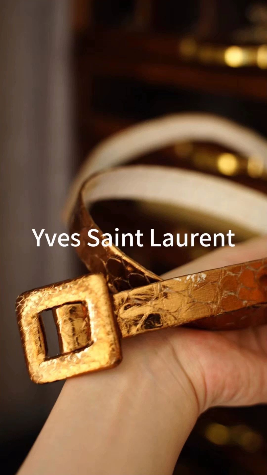Yves Saint Laurent YSL Rive Gauche Vintage Gold Python Square Buckle Belt W2cm Size ONE SIZE - 1 Thumbnail