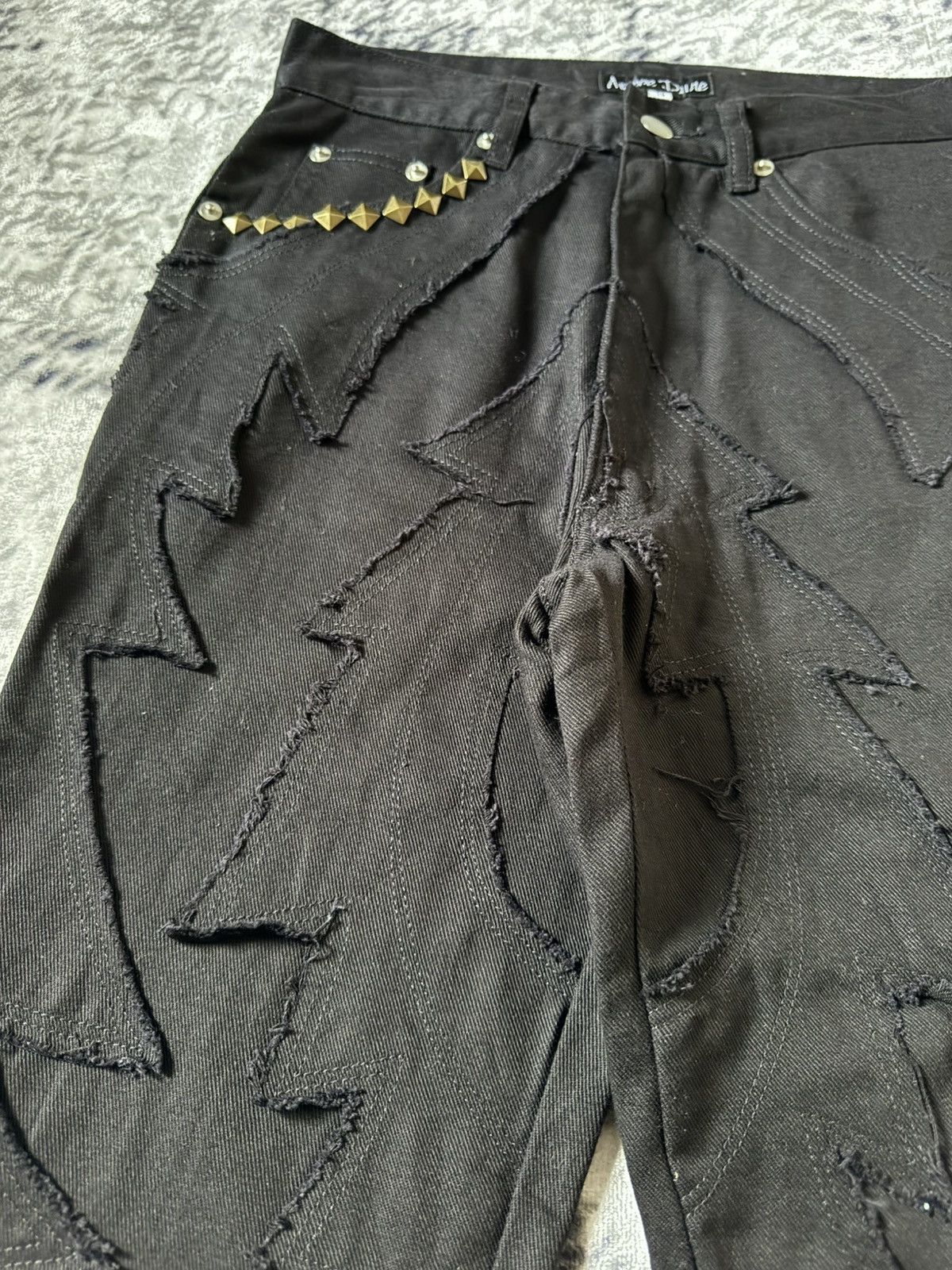 Japanese Brand Amore Pure Jagged Fractured Lightning Studded Flared Jeans Size US 27 - 13 Thumbnail