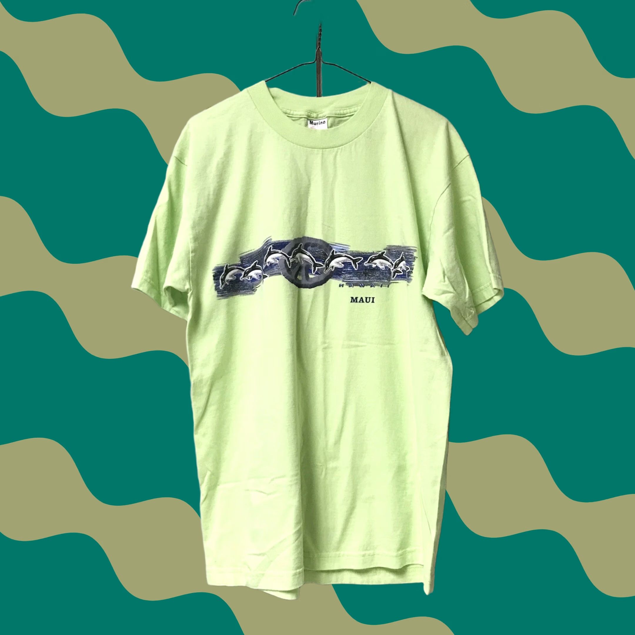 Vintage Vintage Murina Men Lime Green Maui Hawaii Dolphins Graphic Preshrunk Shirt L Size US L / EU 52-54 / 3 - 1 Thumbnail