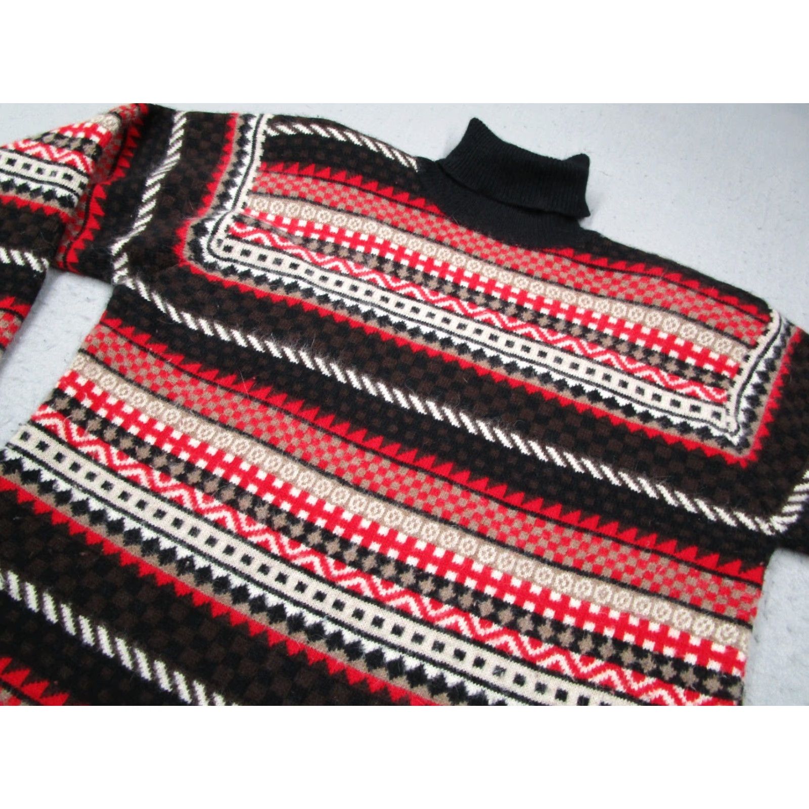 Vintage Vintage Valerie Stevens Women's Sweater Large Petite Knitted Turtleneck Wool Lambswool Red Geometric 90s Casual Size L / US 10 / IT 46 - 2 Thumbnail