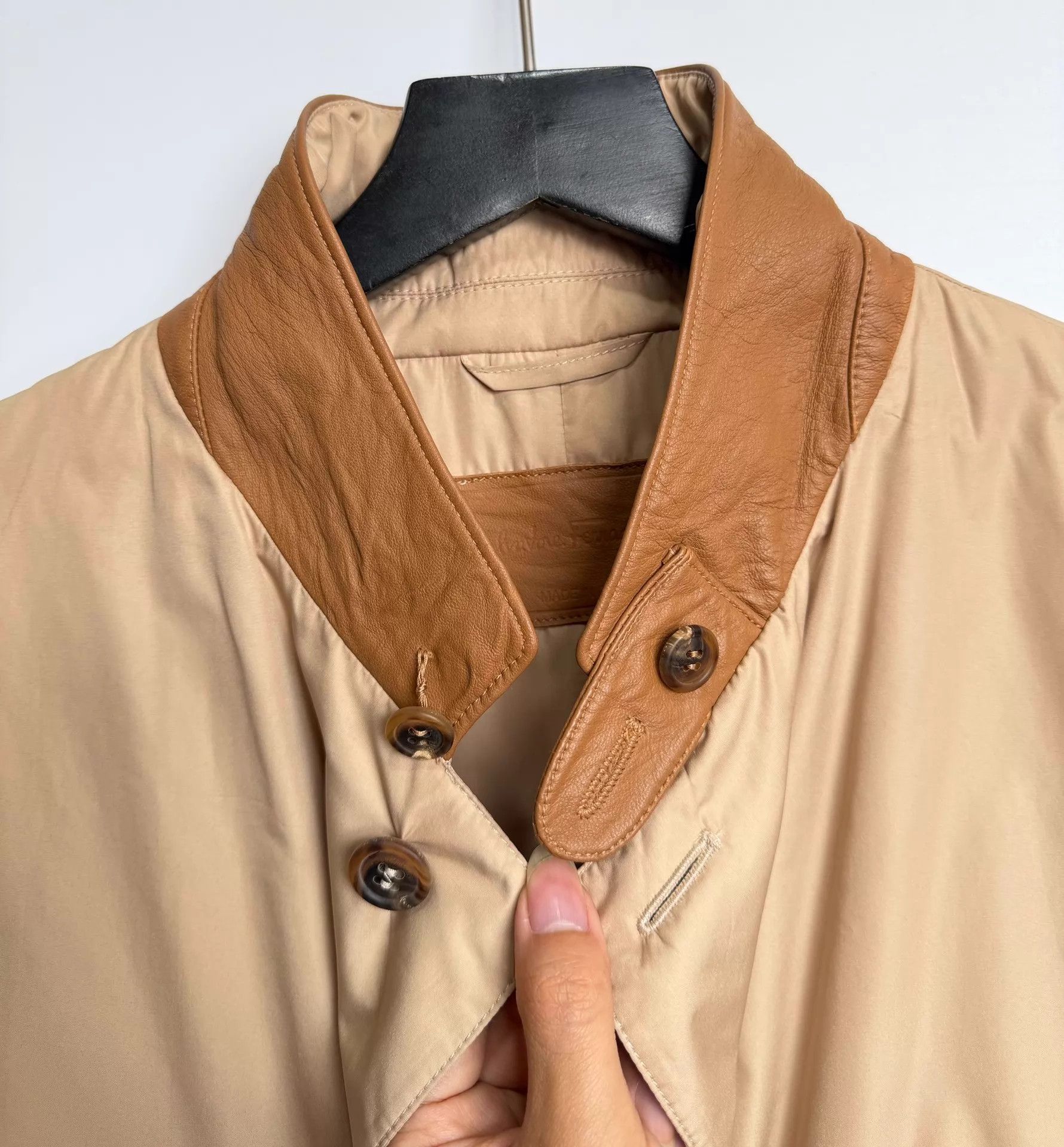 Salvatore Ferragamo Ferragamo Beige Leather-Paneled Padded Suit Jacket 54 Size US L / EU 52-54 / 3 - 5 Thumbnail