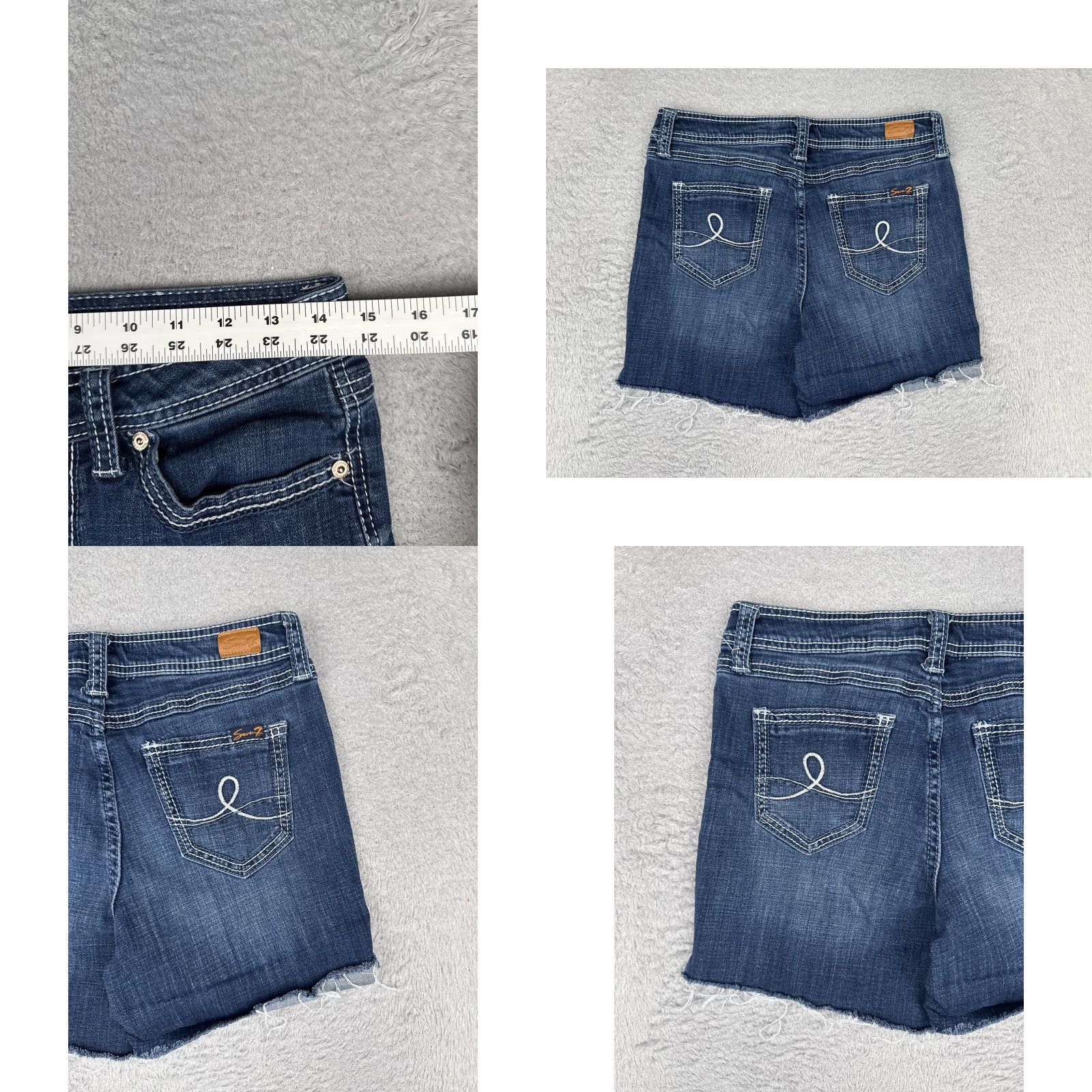 Vintage Seven7 Shorts Womens 4 Blue Denim Cutoff Frayed Hem Embroidered Stretch Pockets Size 27" / US 4 / IT 40 - 9 Thumbnail