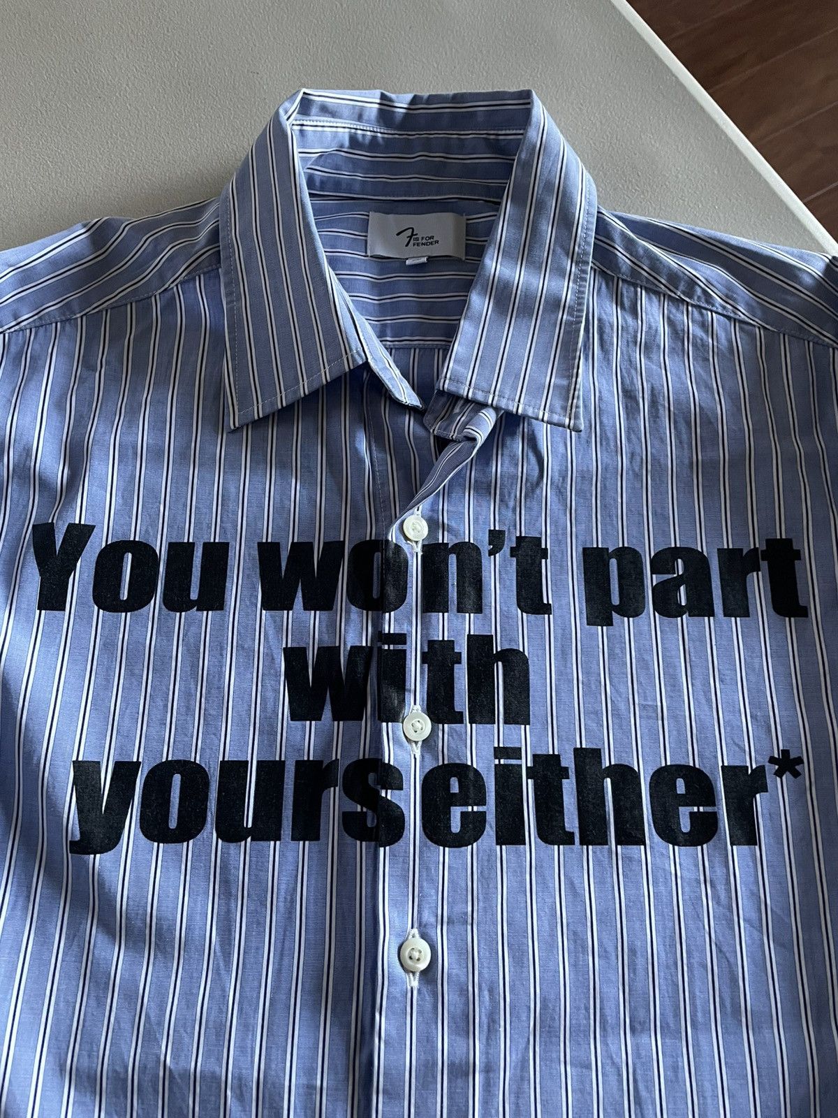 Fender F is for Fender Vintage Ad Tagline Japan Striped Button Up Size US XL / EU 56 / 4 - 5 Thumbnail
