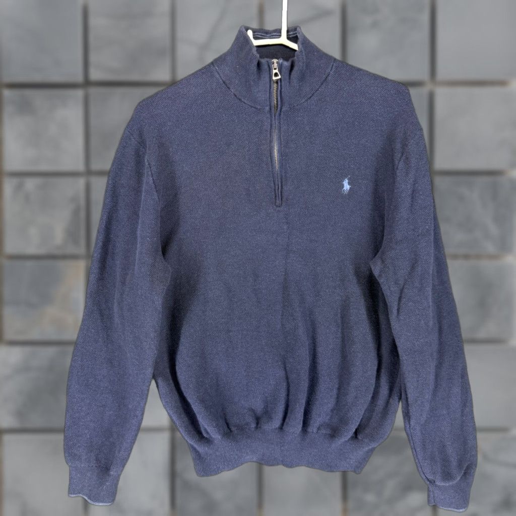 Polo Ralph Lauren Polo Ralph Lauren Mens XL Navy Blue Pima Cotton Quarter Zip Mock Neck Sweater Size US XL / EU 56 / 4 - 1 Thumbnail