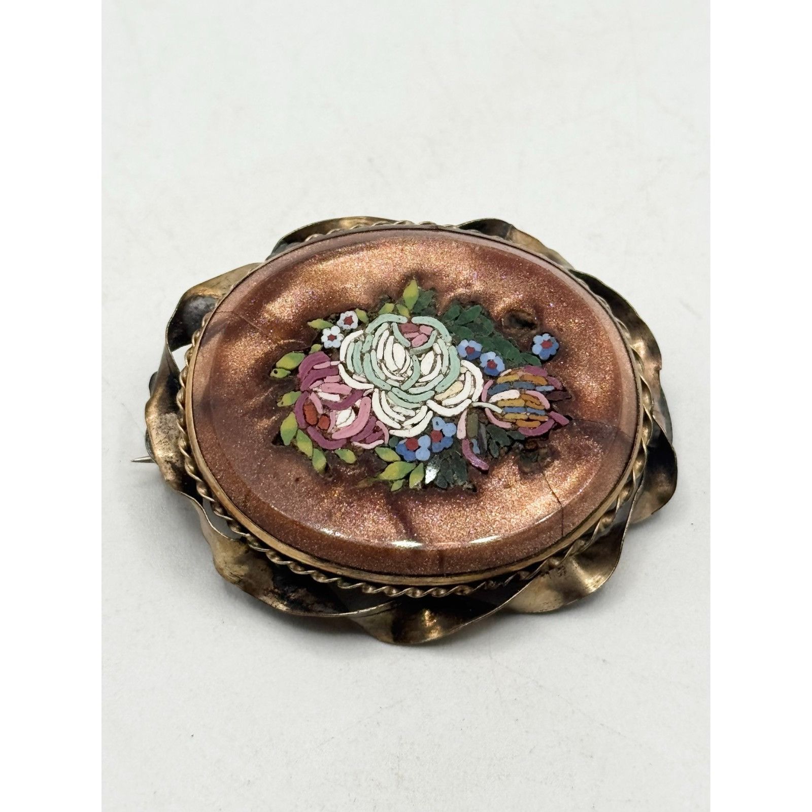 Vintage Antique Victorian Goldstone Micro Mosaic Bezel Brooch Pin Size ONE SIZE - 3 Thumbnail