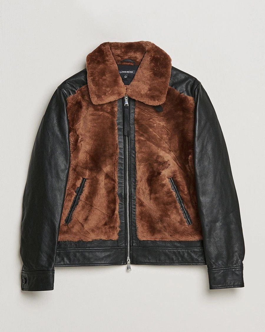 J.Lindeberg o1tko11224 Leather/ Shearling Jacket in Black/Brown Size US L / EU 52-54 / 3 - 1 Thumbnail