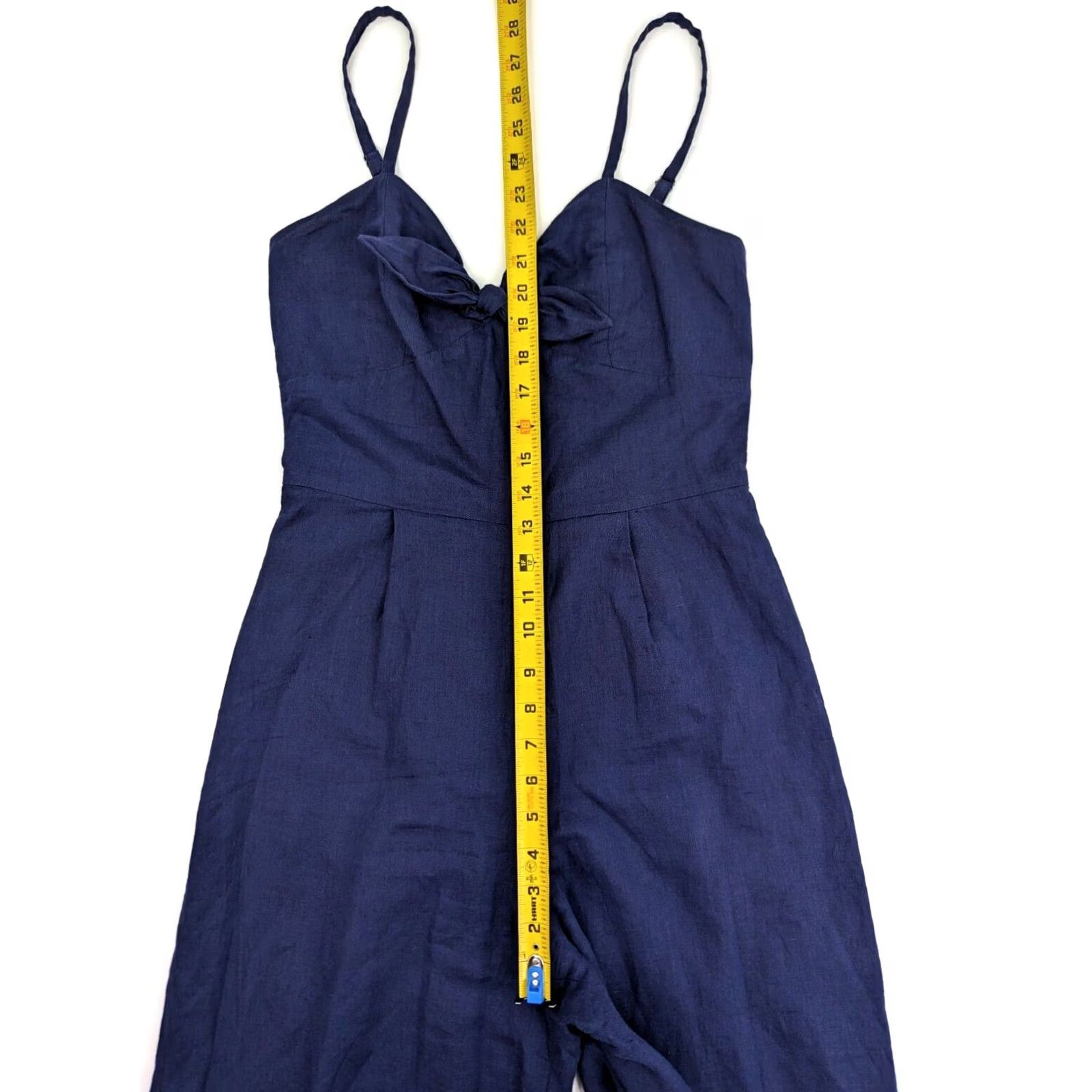 J.Crew J.CREW Linen Blend Sleeveless Jumpsuit Navy Blue 0 Women Adults Wide-Leg Inseam 24 in Bow Accent Shirt/One-Piece Size 25" / US 0 / IT 36 - 5 Thumbnail