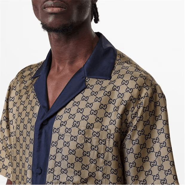 Gucci Men'S Gg Monogram Logo Silk Bowling Shirt Size US M / EU 48-50 / 2 - 5 Thumbnail