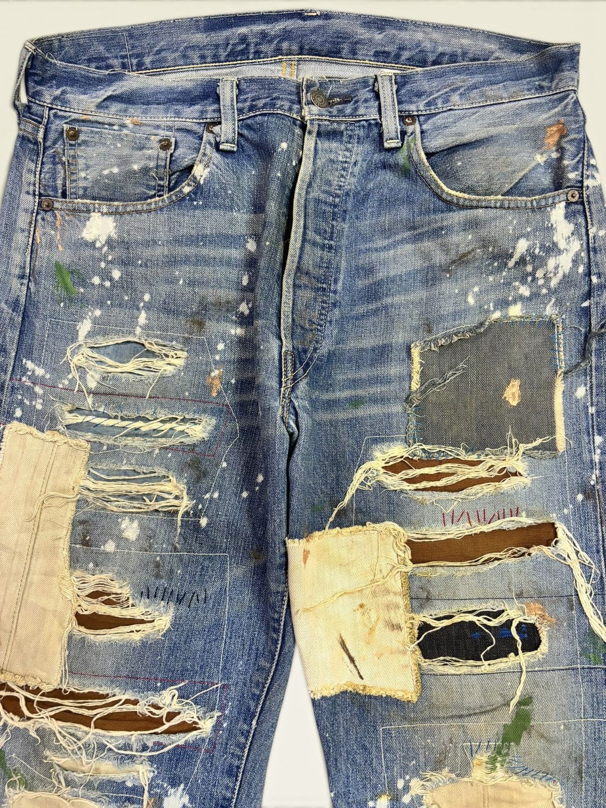 Levi's × Undercover Vtg Levis 501xx Big E Selvedge Splatter Patchwork Boro Jeans Size US 36 / EU 52 - 4 Thumbnail