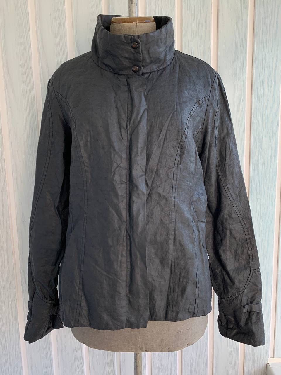 Japanese Brand × Sarah Pacini SARAH PACINI Navy Ramie & Resin Blend Mock Geometric Jacket Size S / US 4 / IT 40 - 2 Thumbnail