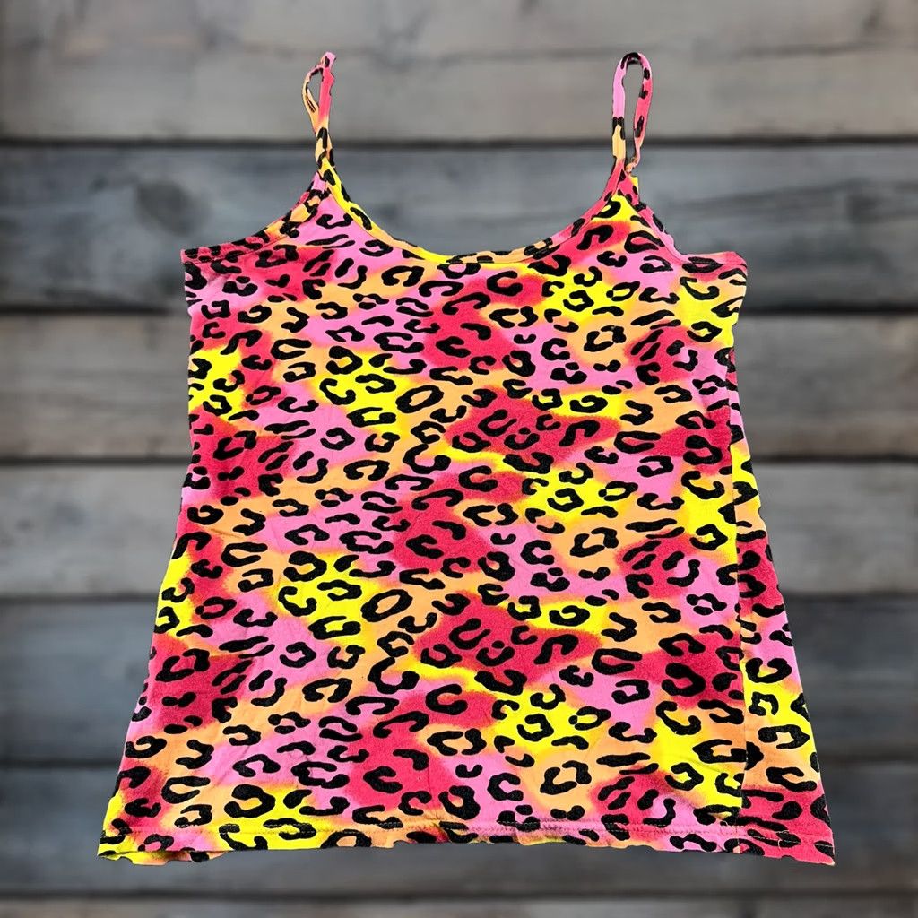 Pinko VINTAGE Leopard Print Shirt Women L Sleeveless Tank Top Pink Yellow Tie Dye Y2K Camisole USA Leopard Casual Mens? Size L / US 10 / IT 46 - 1 Thumbnail