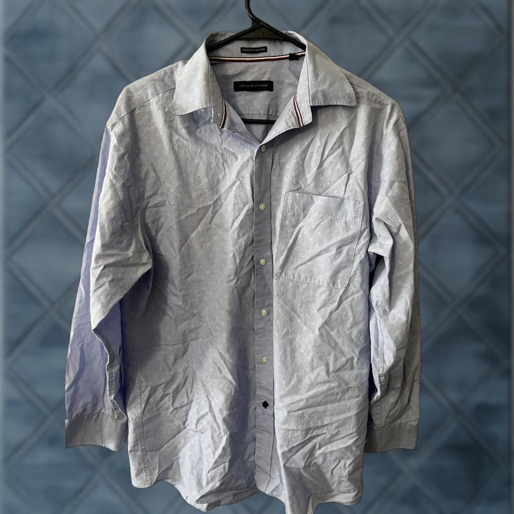 Tommy Hilfiger VINTAGE Tommy Hilfiger Dress Shirt Blue Anchor 15.5 Slim Button-Down Collar Mens Regular 100% Cotton Shirt Size 42R - 1 Thumbnail