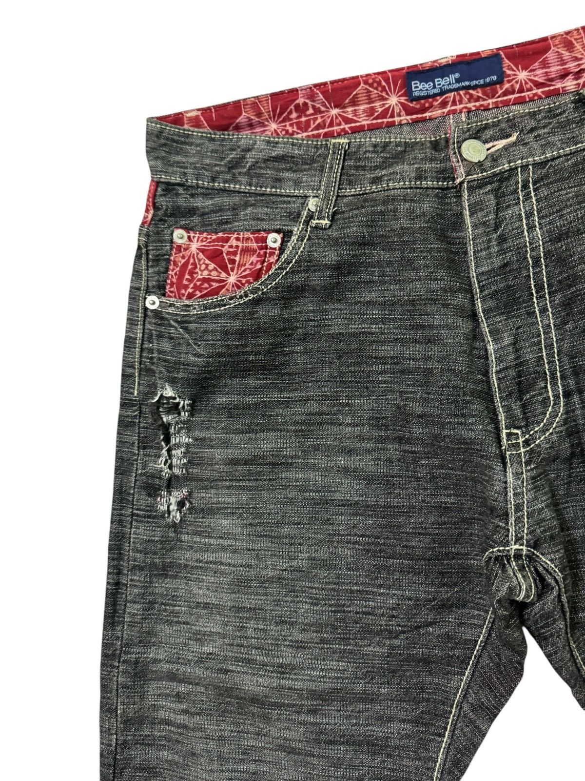 Hysteric Glamour Distressed Bee Bell Floral Red Pattern Accents Style Denim Size US 31 - 5 Thumbnail
