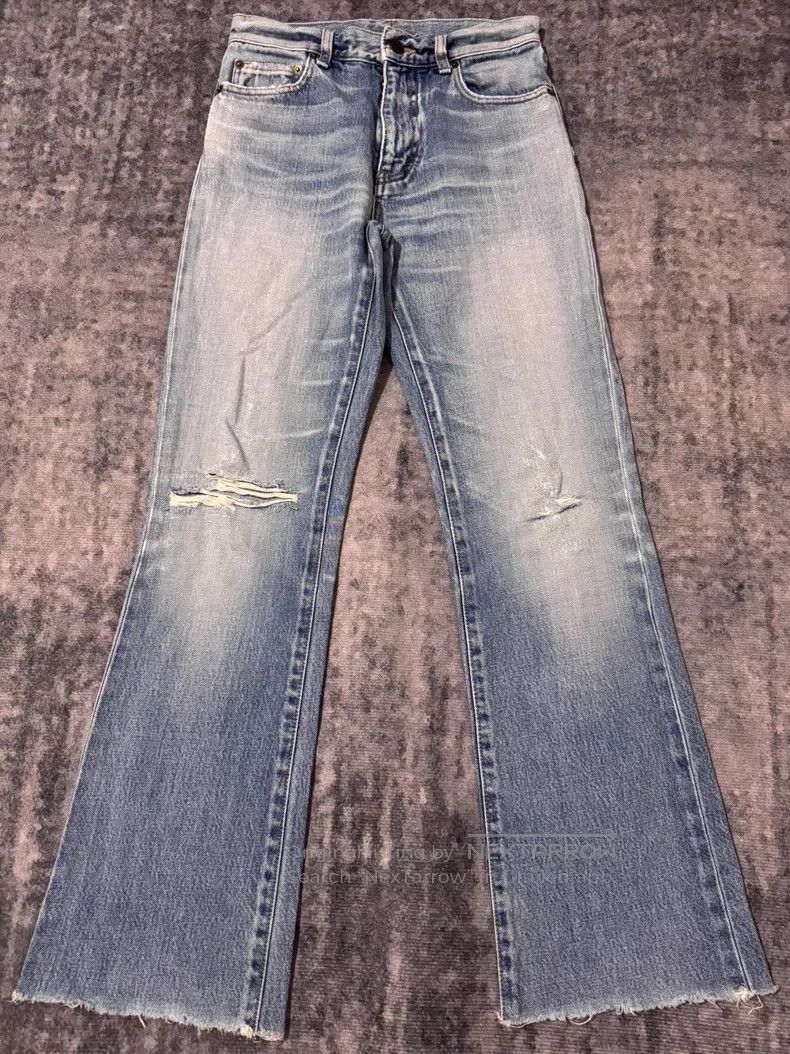 Saint Laurent Paris Saint Laurent Paris Light Blue Frayed Slashed Flared Jeans Size 25" / US 0 / IT 36 - 1 Thumbnail