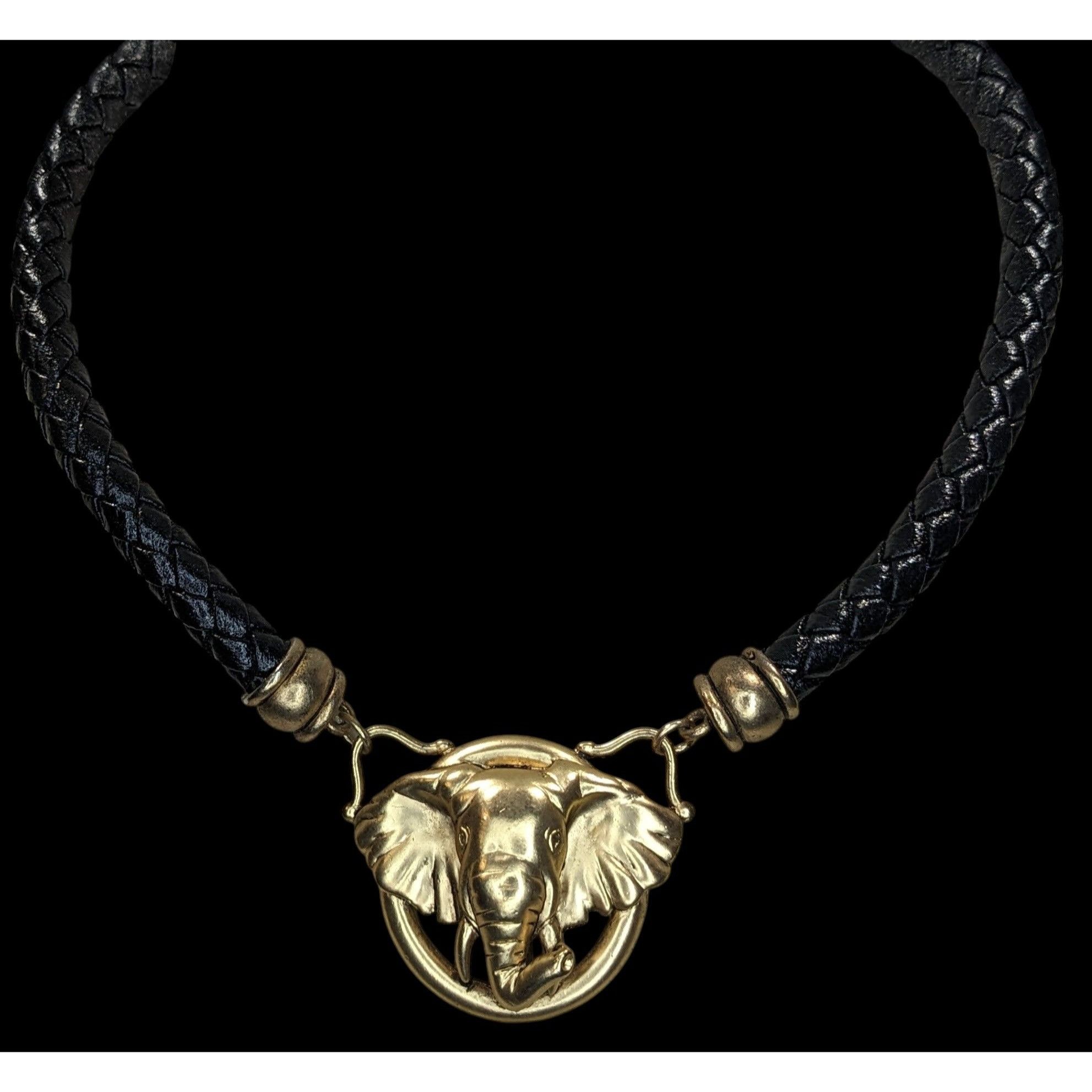 Other Elephant Pendant Necklace With Braided Black Cord & Gold-Ton Size ONE SIZE - 1 Thumbnail