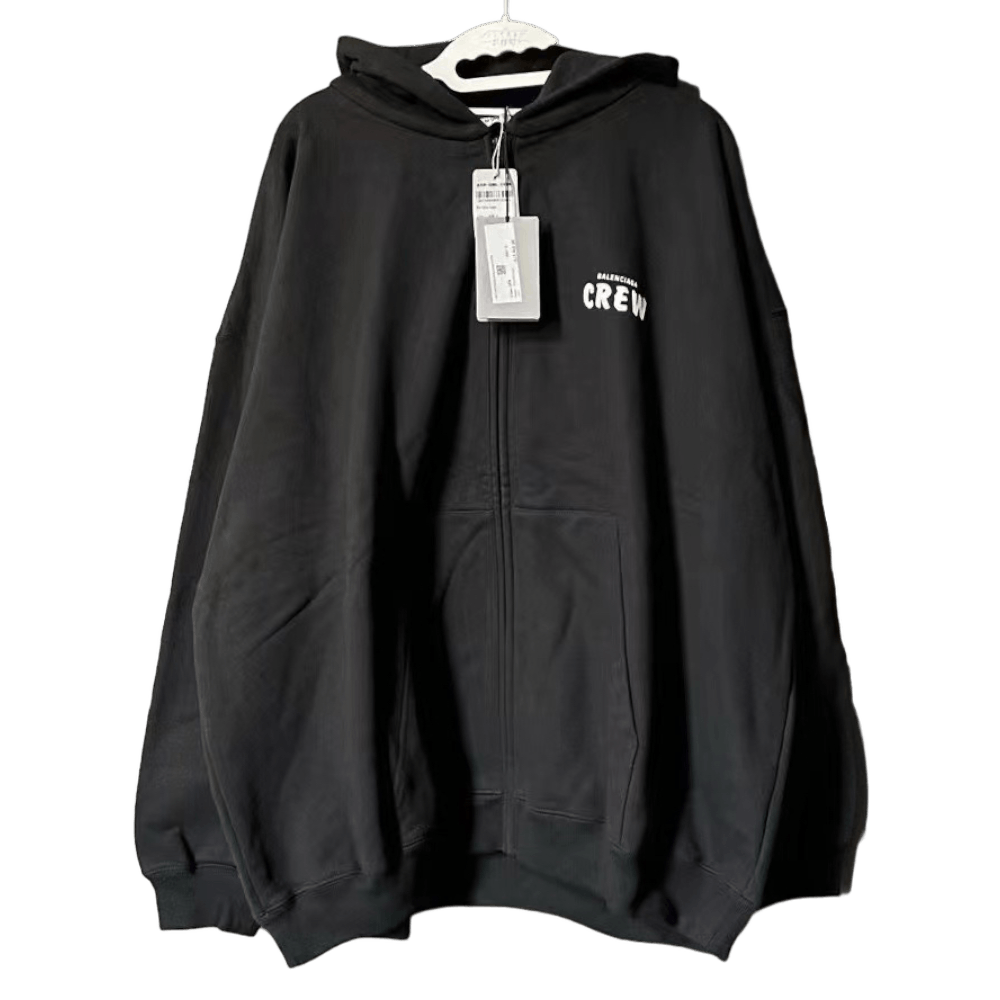 image of Balenciaga Crew Logo Zip Black Hoodie, Men's (Size XS)