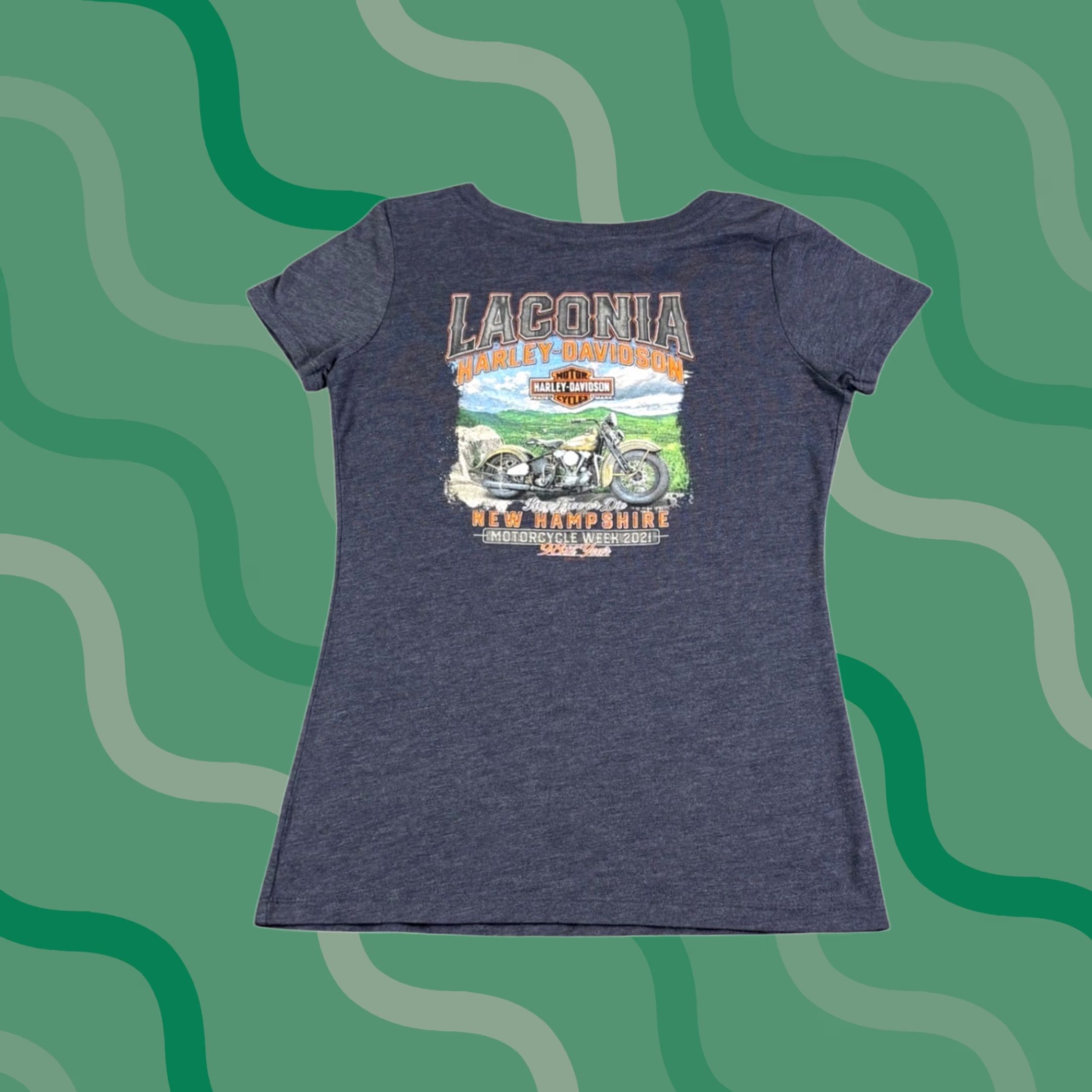 Harley Davidson Harley-Davidson Womens T-Shirt Blue Small 98th Year Laconia Motorcycle Week Shirt Slim Short Sleeve Scoop Neck Gender: Women Size S / US 4 / IT 40 - 1 Thumbnail